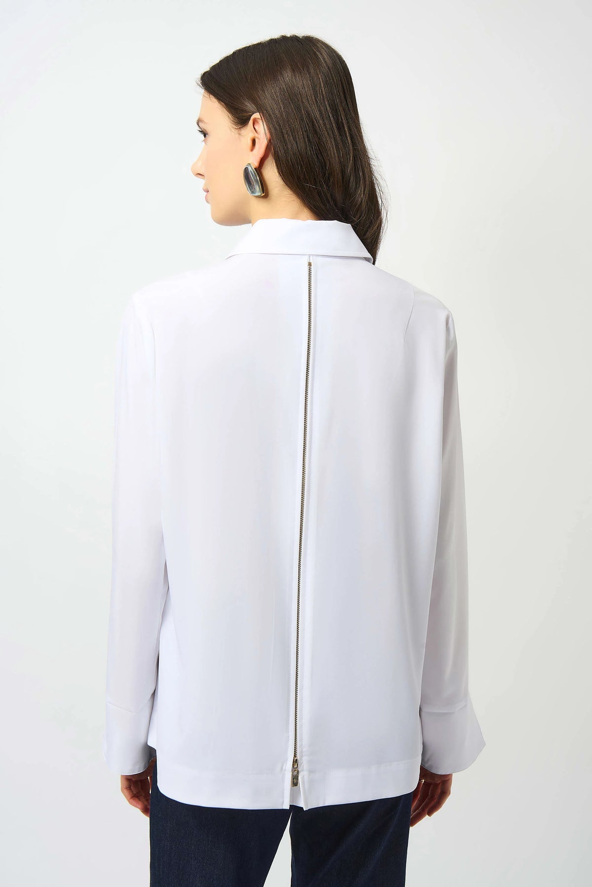 Joseph Ribkoff Optic White Stretch Poplin Button-Front Boxy Blouse