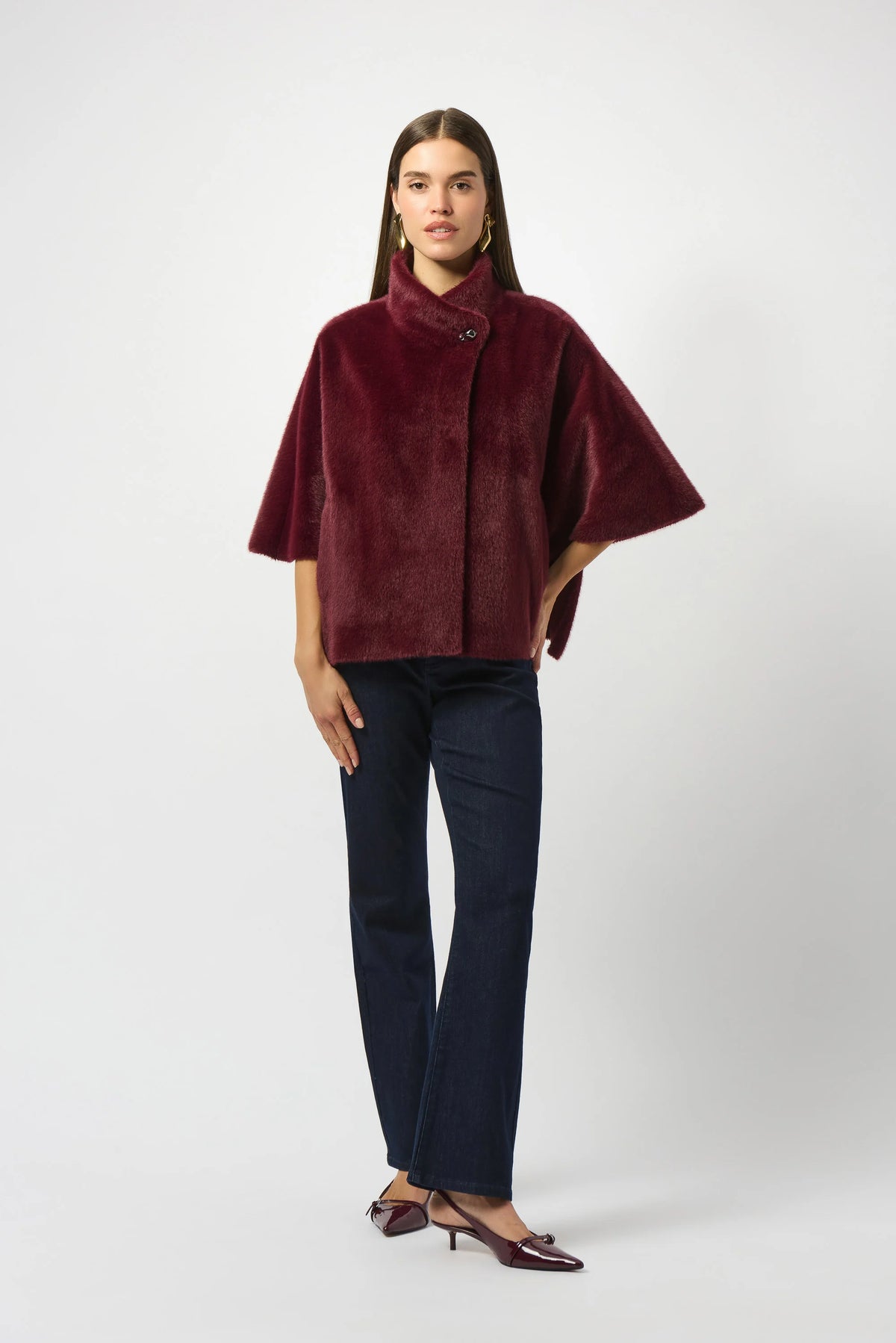 Joseph Ribkoff Merlot Fux Fur Boxy Jacket