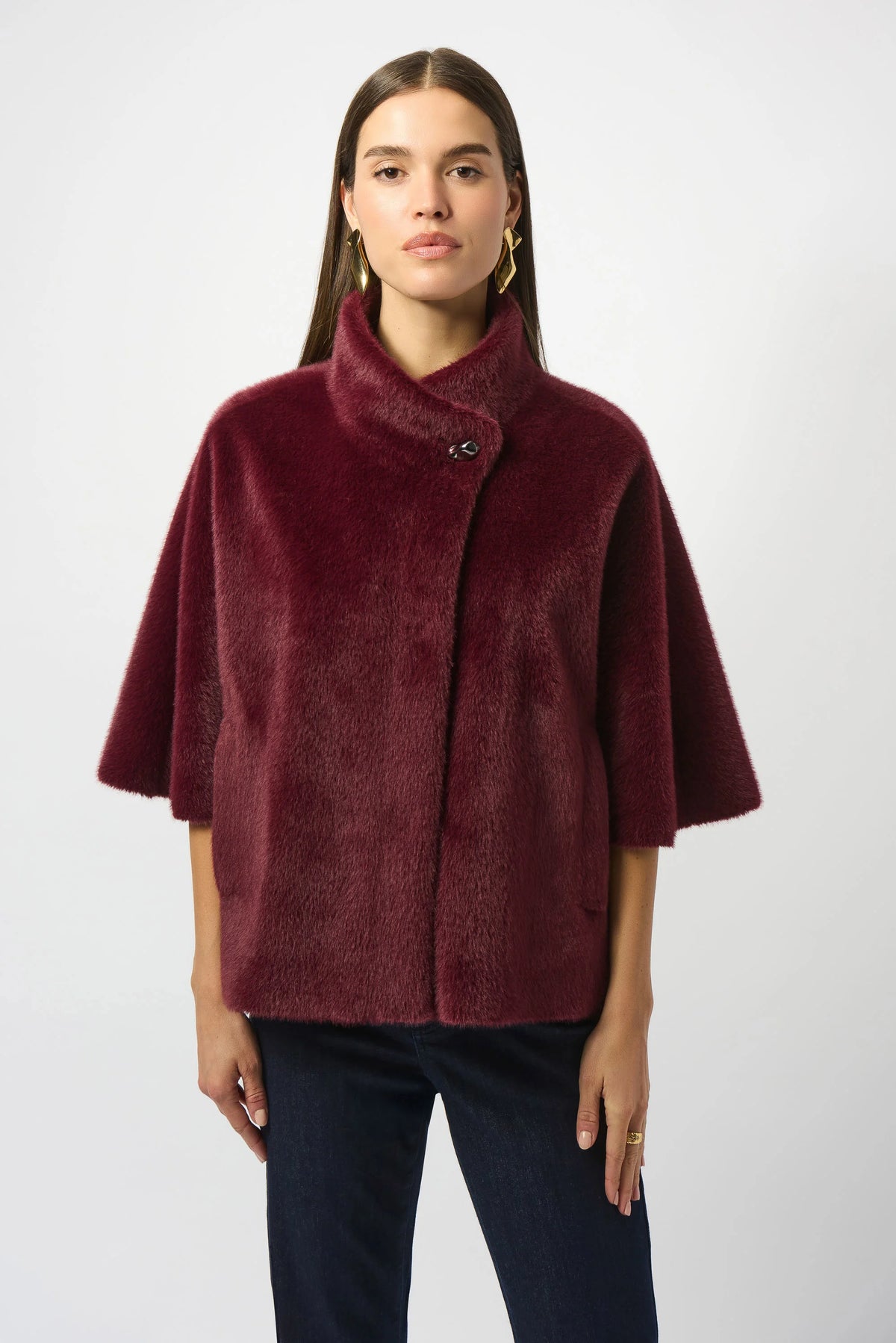 Joseph Ribkoff Merlot Fux Fur Boxy Jacket