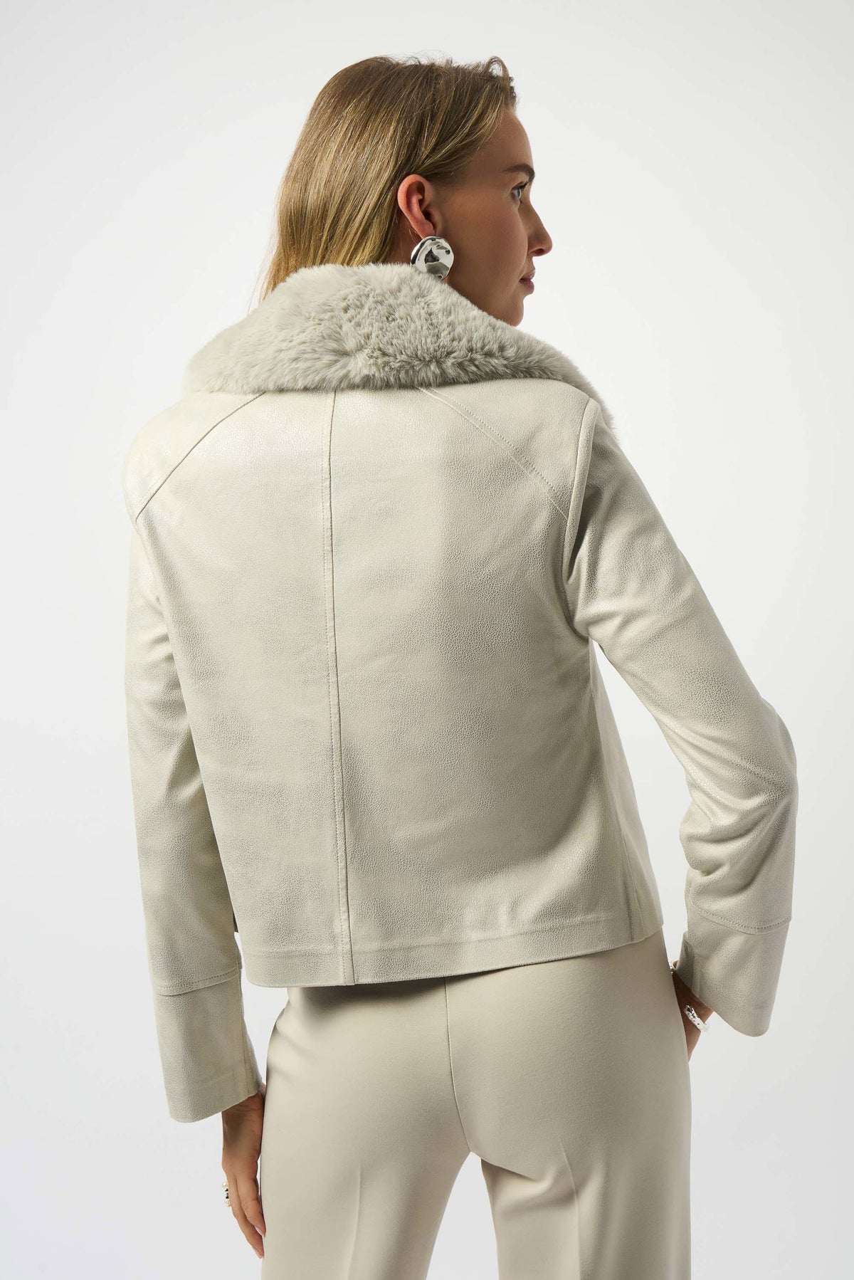 Joseph Ribkoff Foiled Suede Swing Jacket with Faux Fur Collar