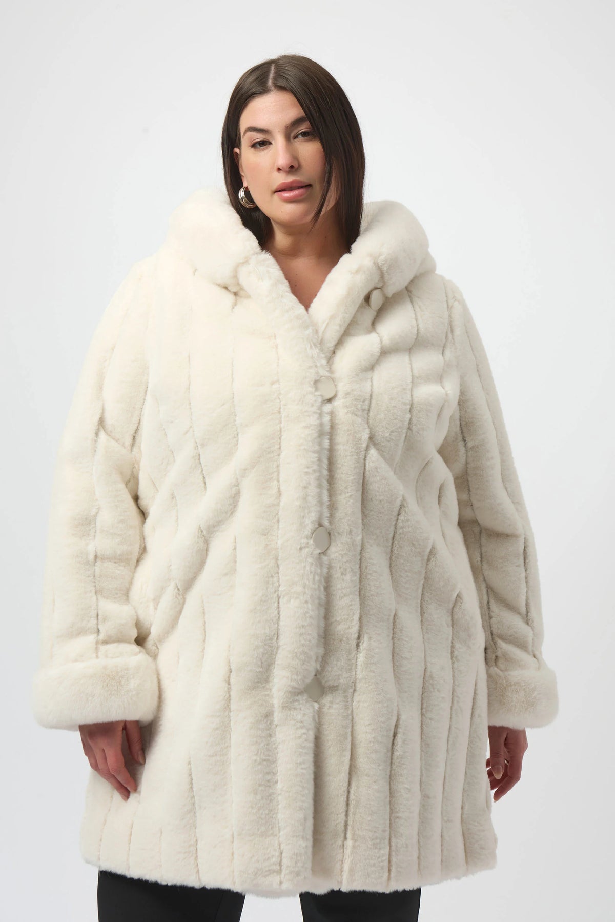Joseph Ribkoff Vanilla Faux Fur Reversible Hooded Coat