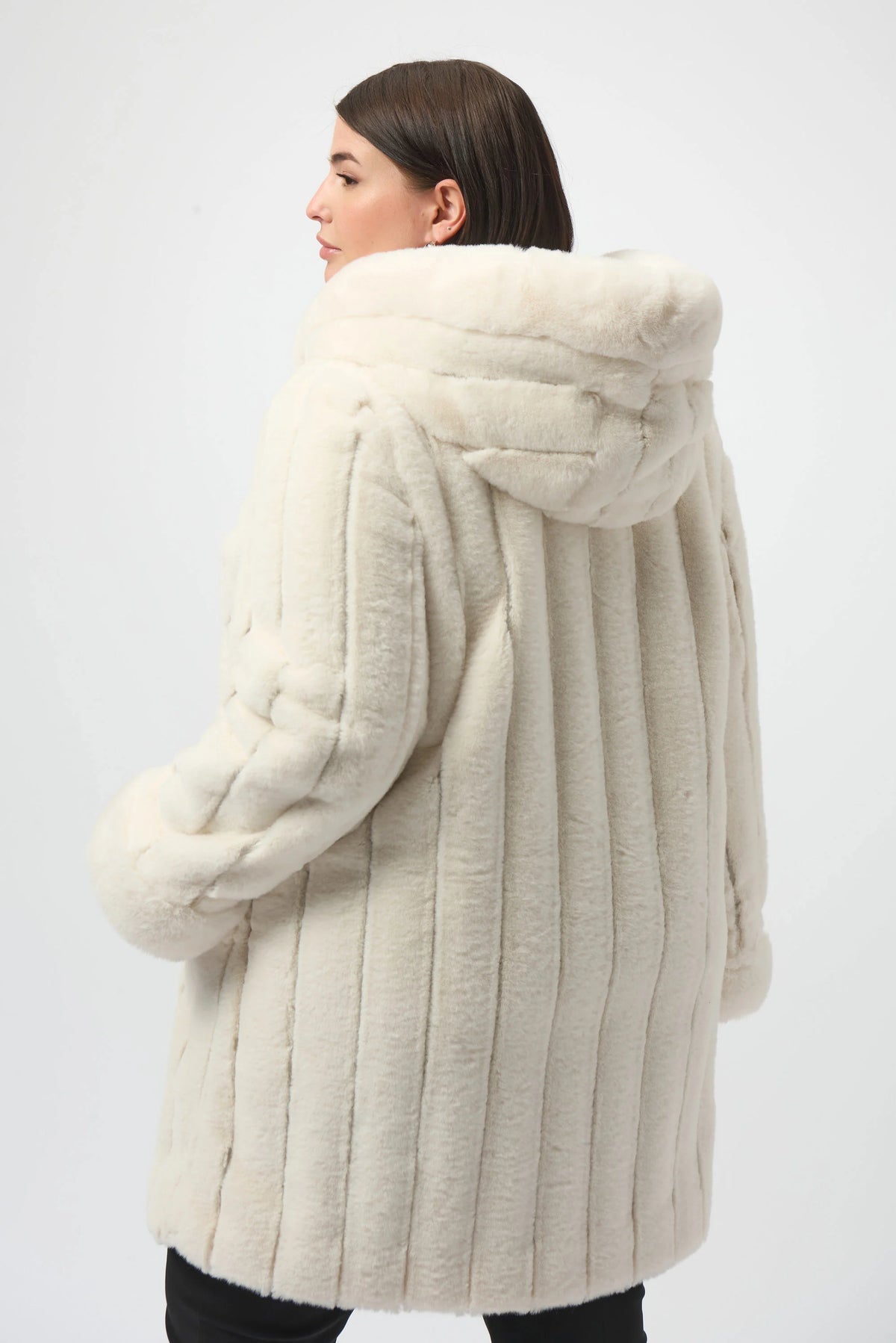 Joseph Ribkoff Vanilla Faux Fur Reversible Hooded Coat