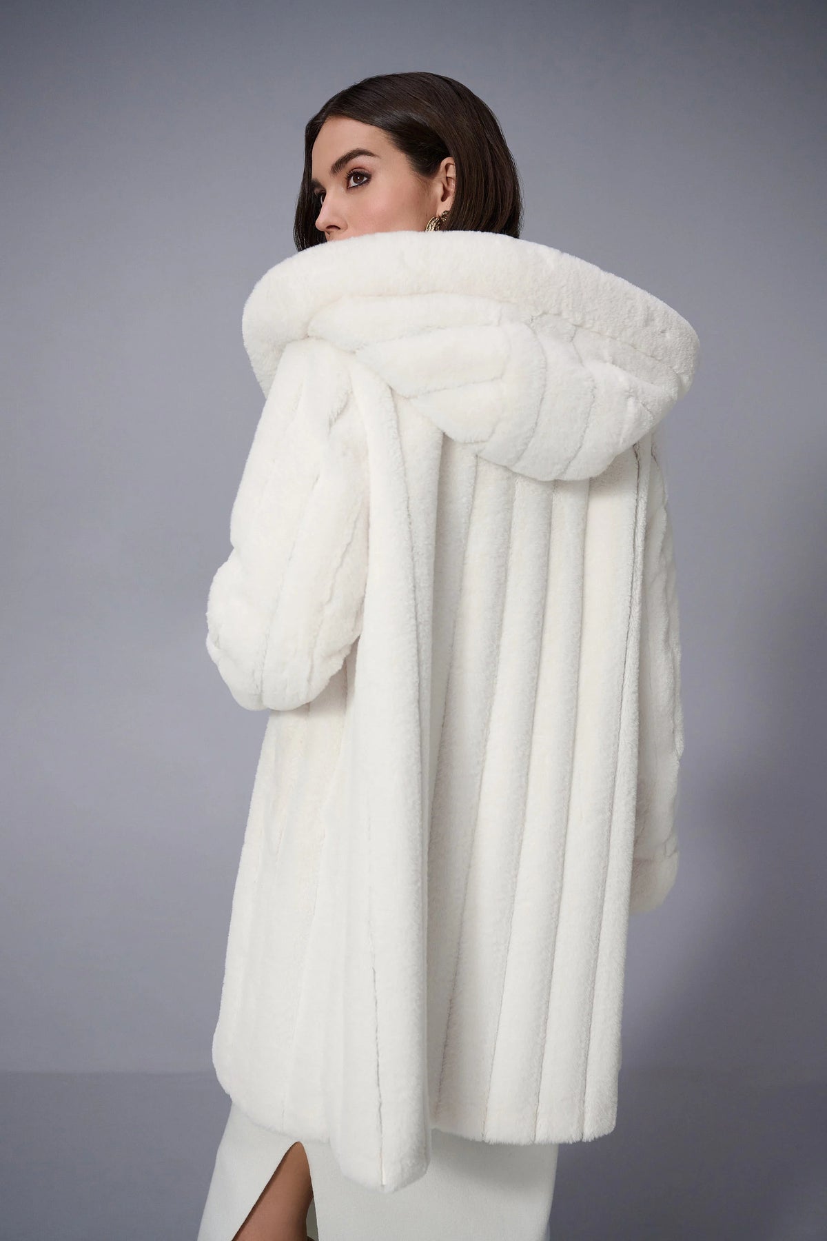 Joseph Ribkoff Vanilla Faux Fur Reversible Hooded Coat