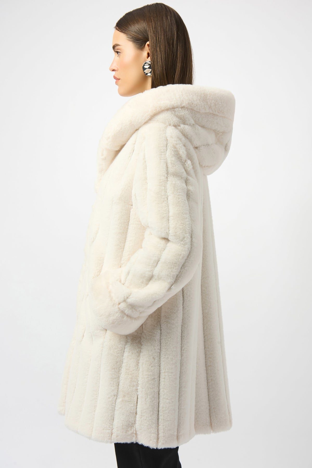 Joseph Ribkoff Vanilla Faux Fur Reversible Hooded Coat