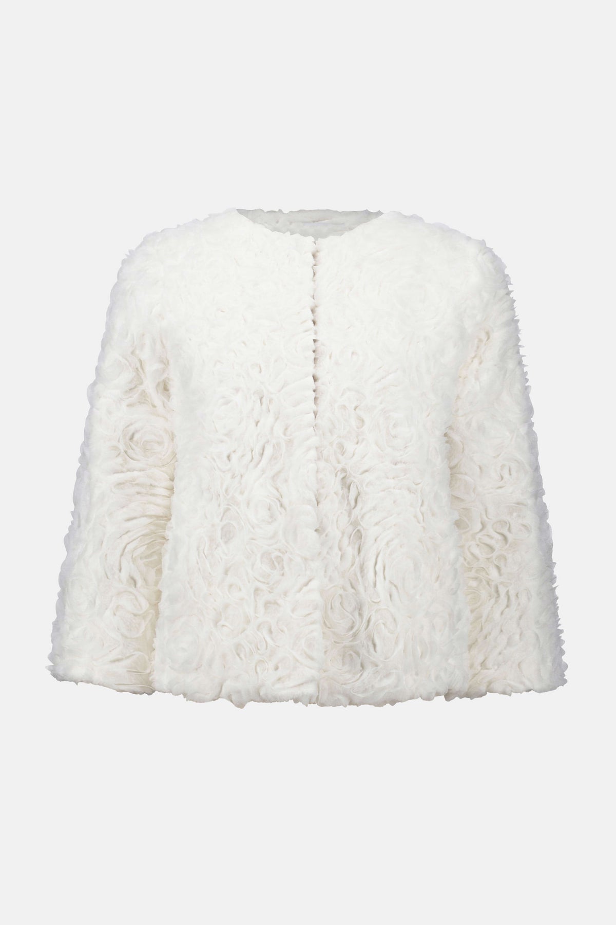 Joseph Ribkoff Vanilla Embroidered Faux Fur Collarless Jacket