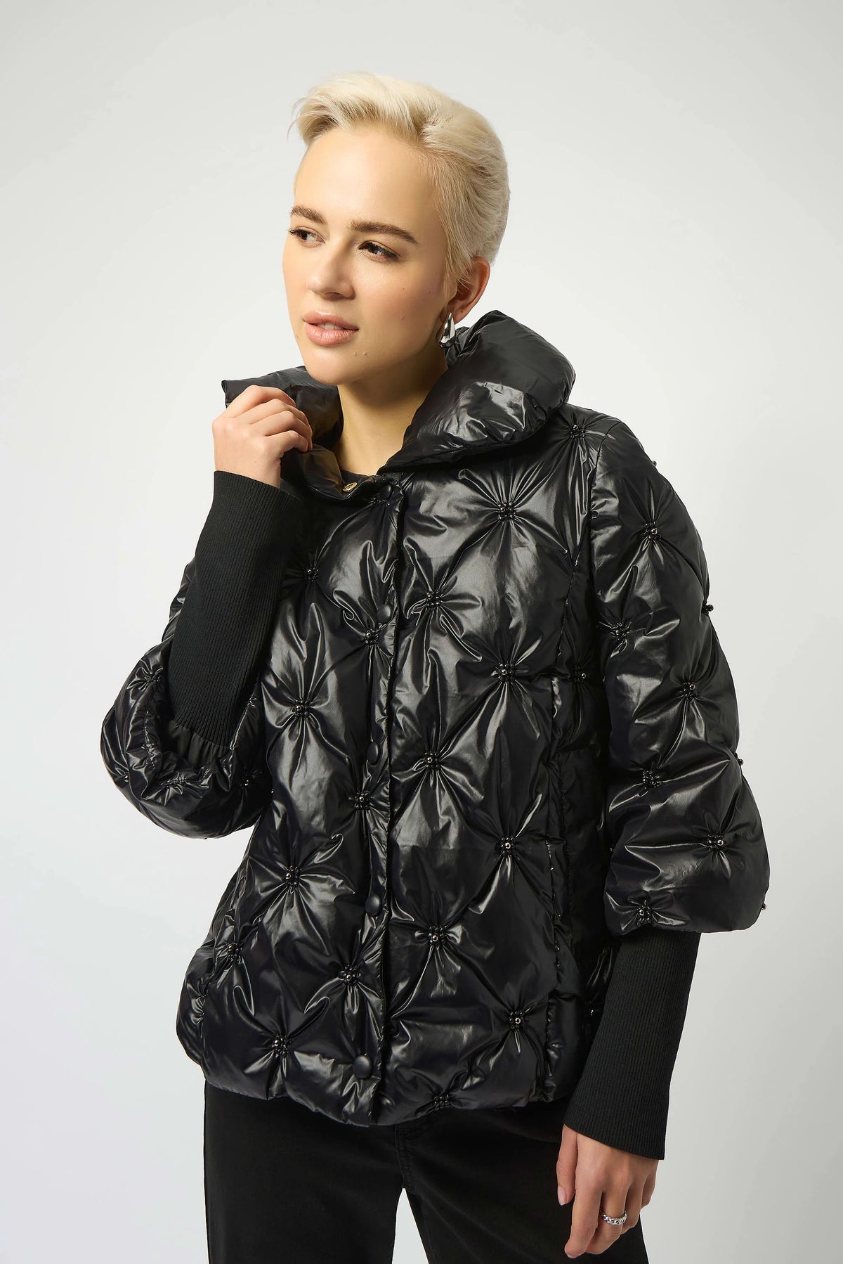 Joseph Ribkoff Black Pearl Quilted Puffer Trapeze Jacket