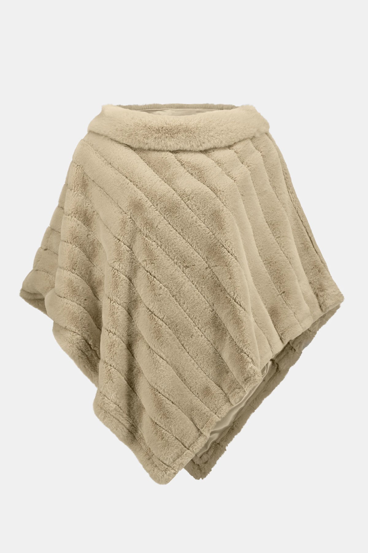 Joseph Ribkoff Champagne Faux Fur Textured Stripe Poncho