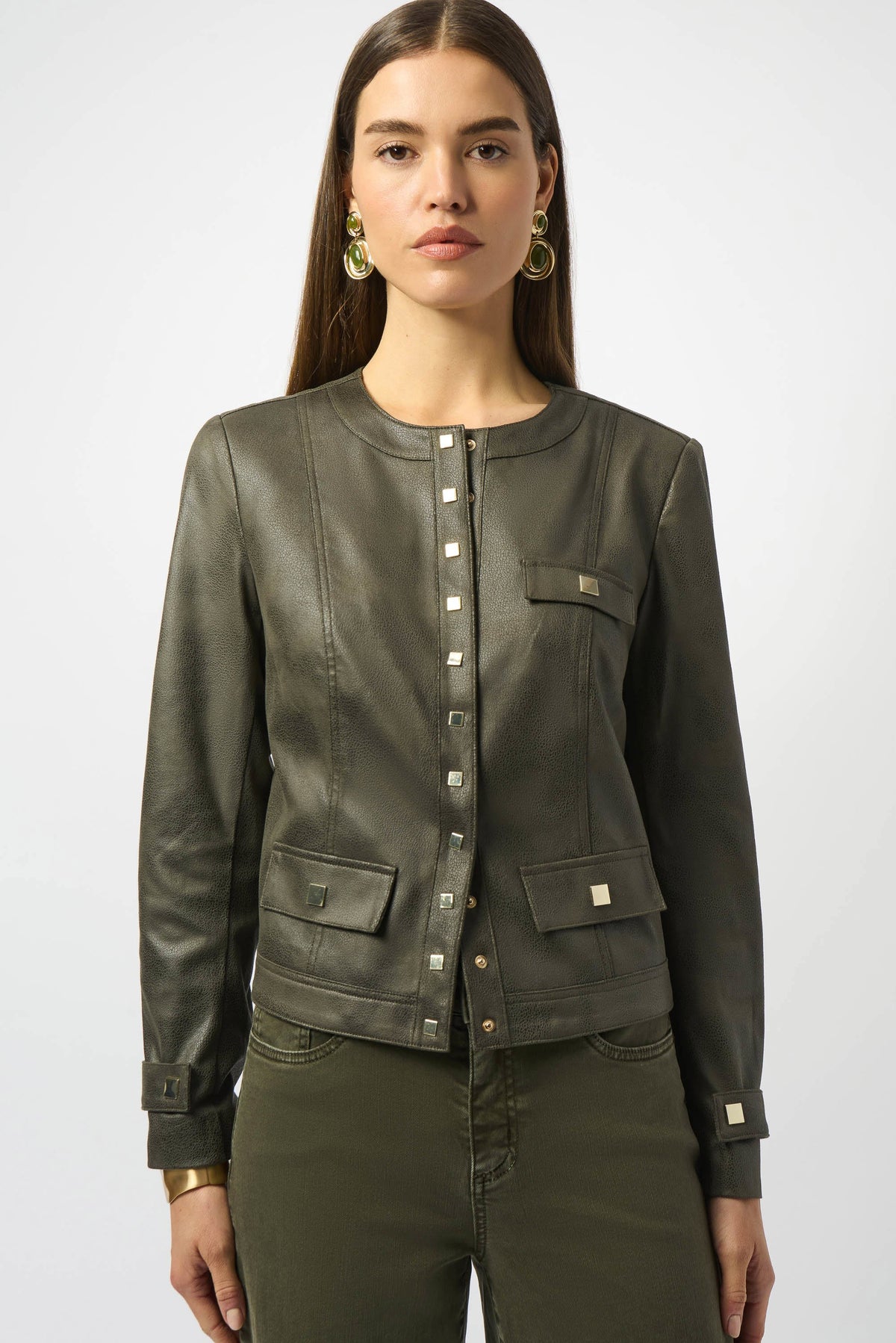Joseph Ribkoff Avocado Foiled Faux Suede Fitted Jacket