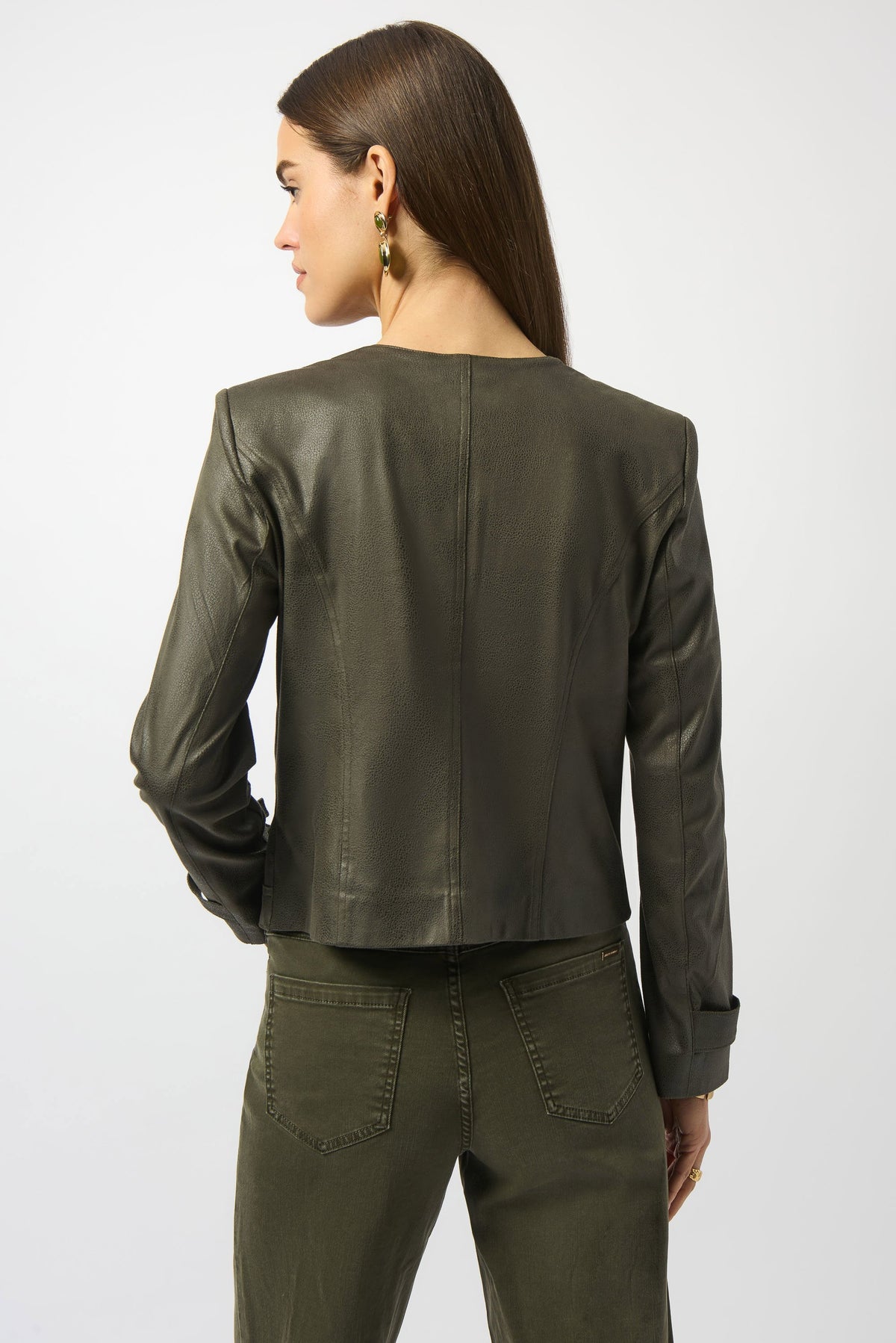 Joseph Ribkoff Avocado Foiled Faux Suede Fitted Jacket