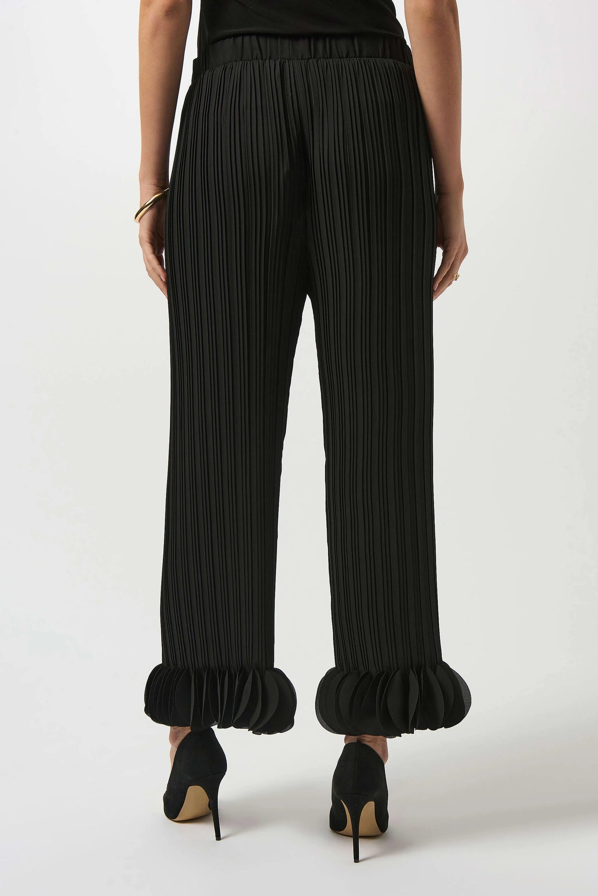 Joseph Ribkoff Black Georgette Wide Leg Pleated Pants