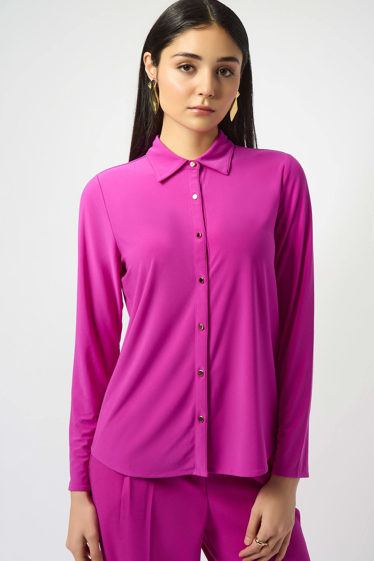 Joseph Ribkoff Cosmos Silky Knit Button-Front Straight Blouse
