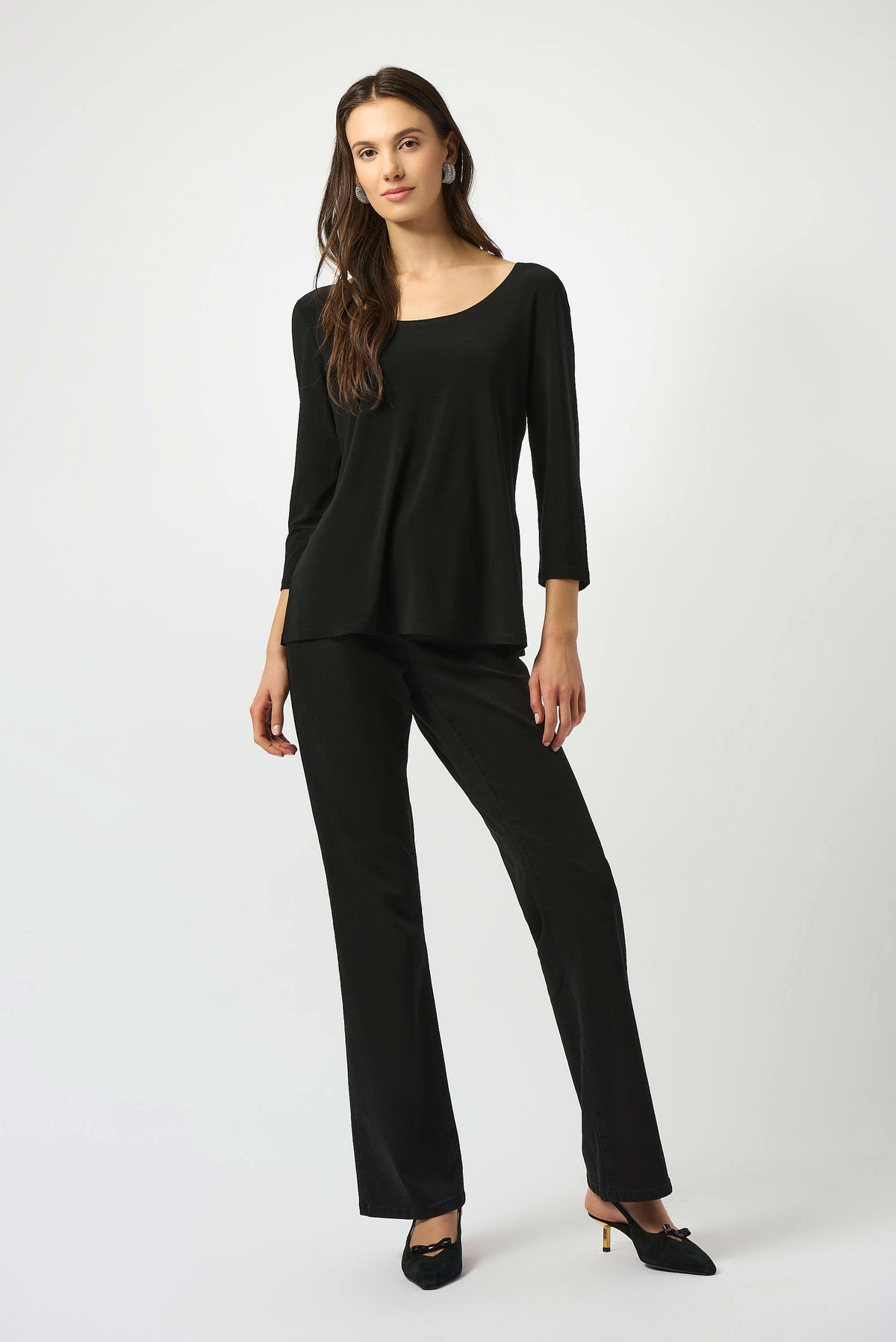 Joseph Ribkoff Black Silky Knit Scoop Neck Fit &amp; Flare Top