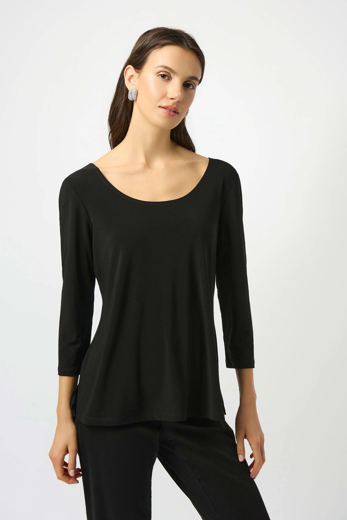 Joseph Ribkoff Black Silky Knit Scoop Neck Fit &amp; Flare Top