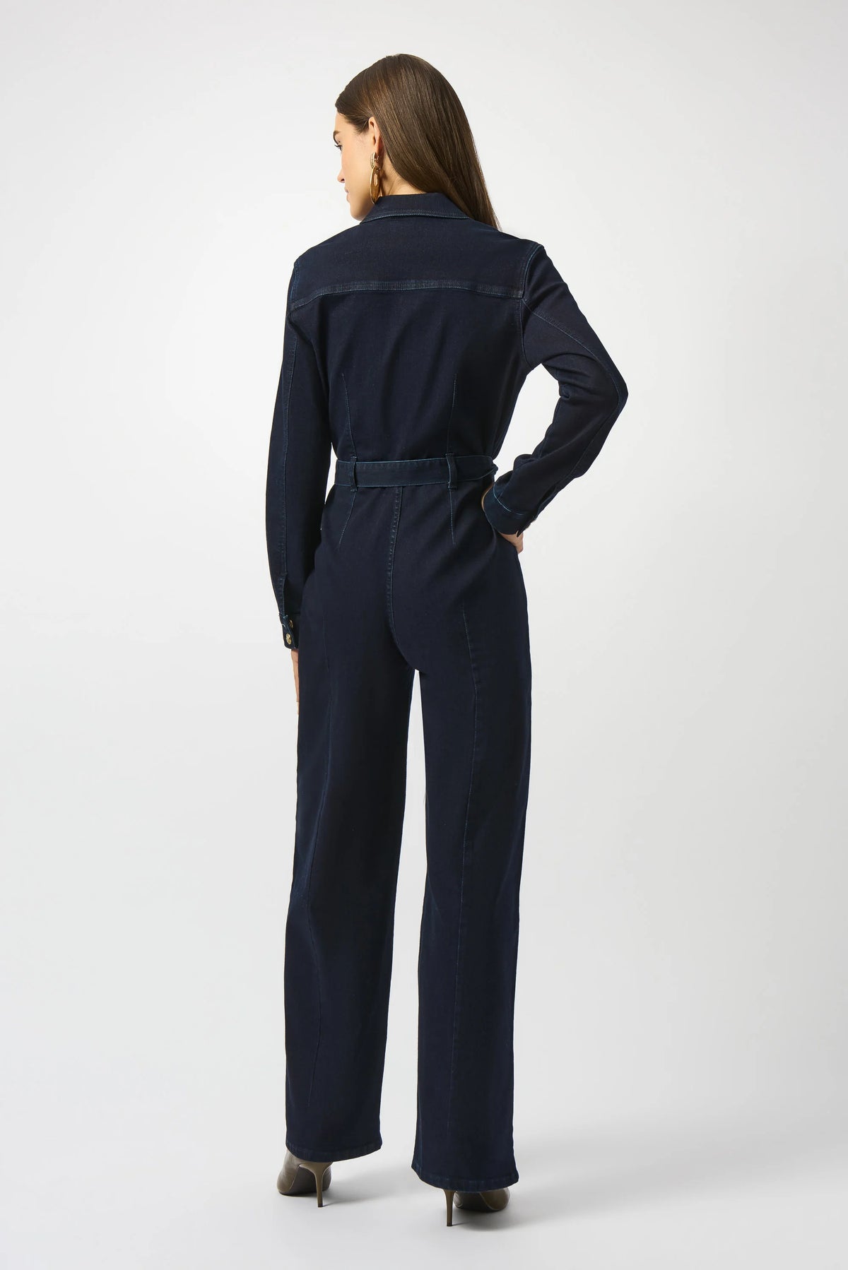 Joseph Ribkoff Indigo Blue Stretch Denim Zip Front Wide-Leg Jumpsuit