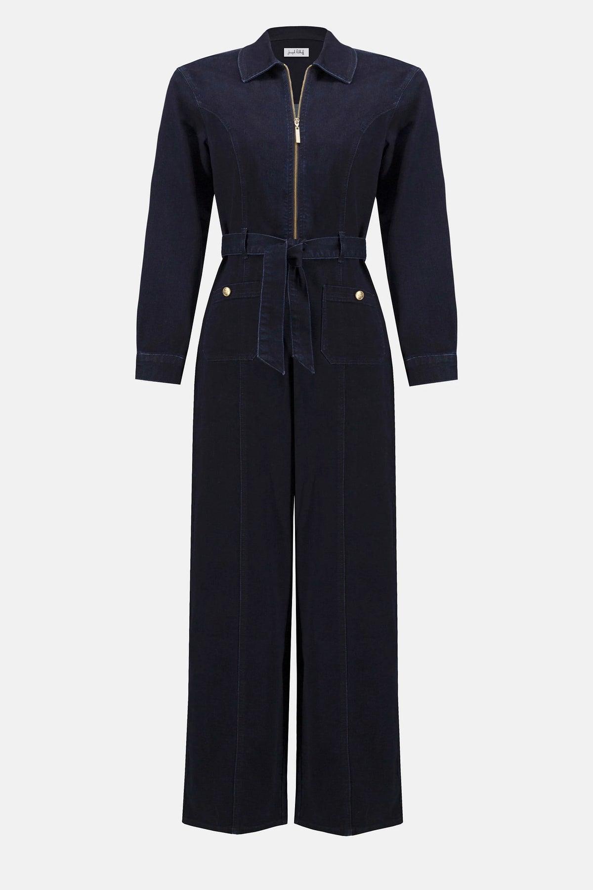 Joseph Ribkoff Indigo Blue Stretch Denim Zip Front Wide-Leg Jumpsuit