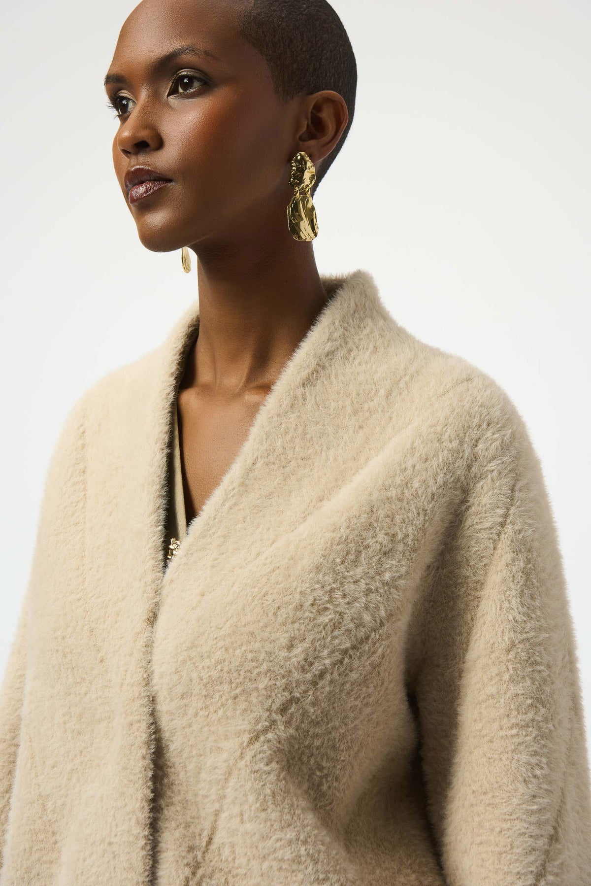 Joseph Ribkoff Almond Feather Yarn Sweater Knit Coat