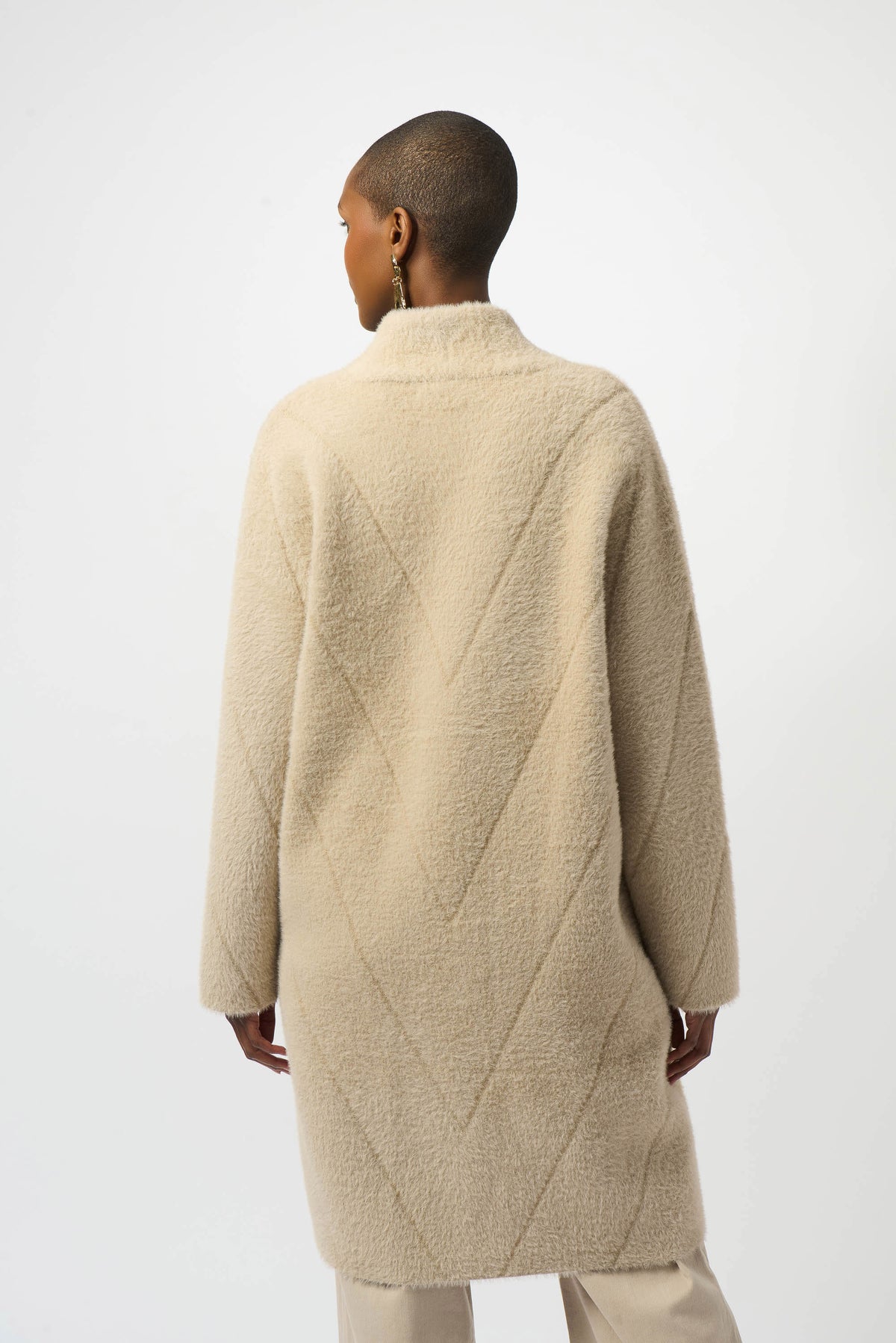 Joseph Ribkoff Almond Feather Yarn Sweater Knit Coat
