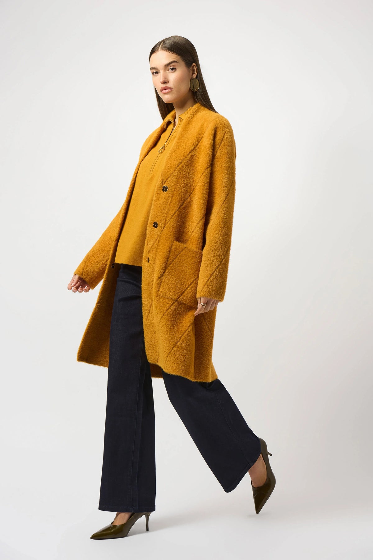 Joseph Ribkoff Medallian Feather Yarn Sweater Knit Coat