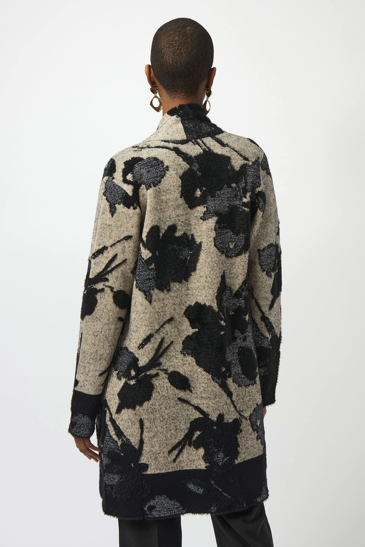 Joseph Ribkoff Abstract Jacquard Sweater Knit Long Cardigan