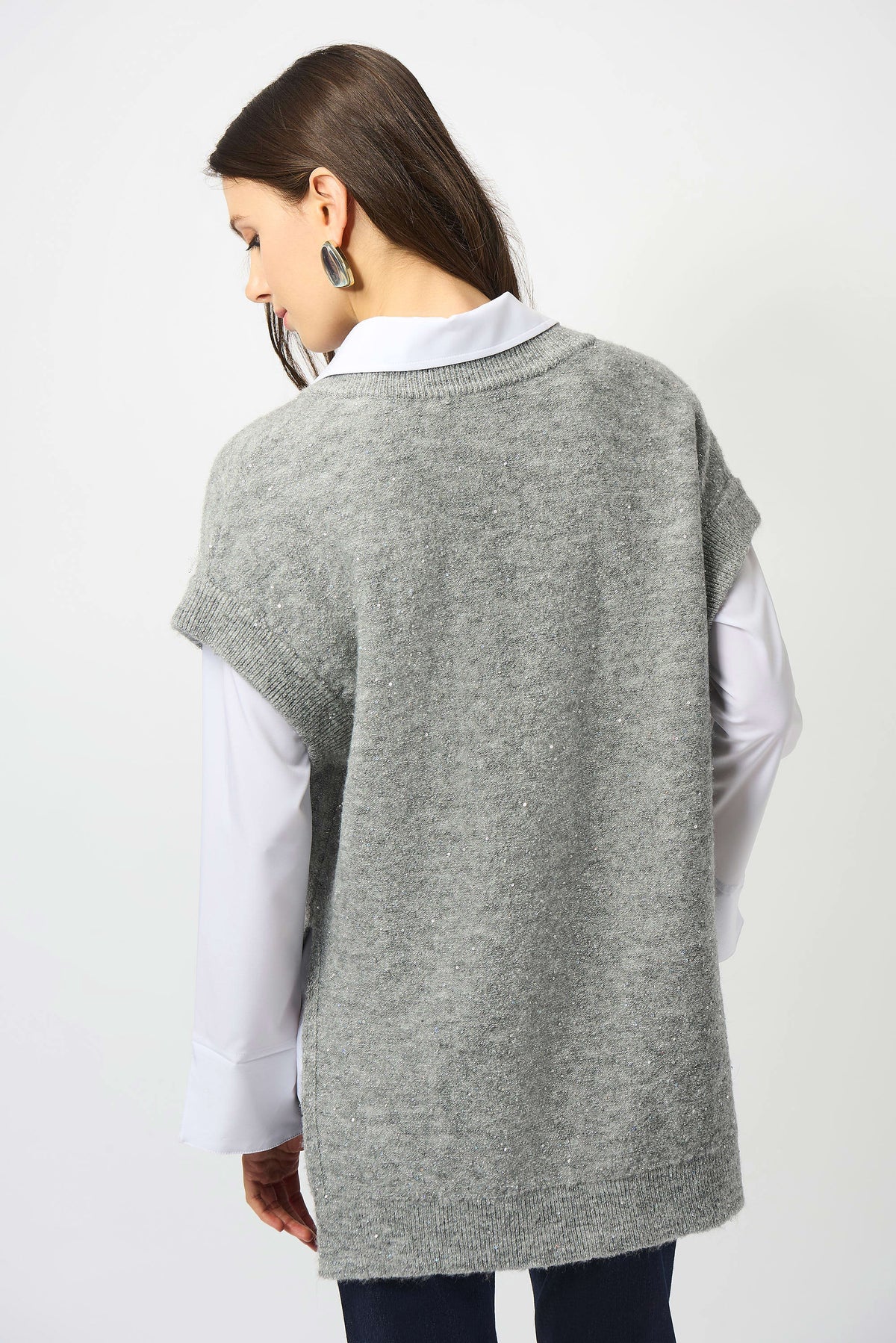 Joseph Ribkoff Grey Sweater Knit Sleeveless Tunic with Sequins