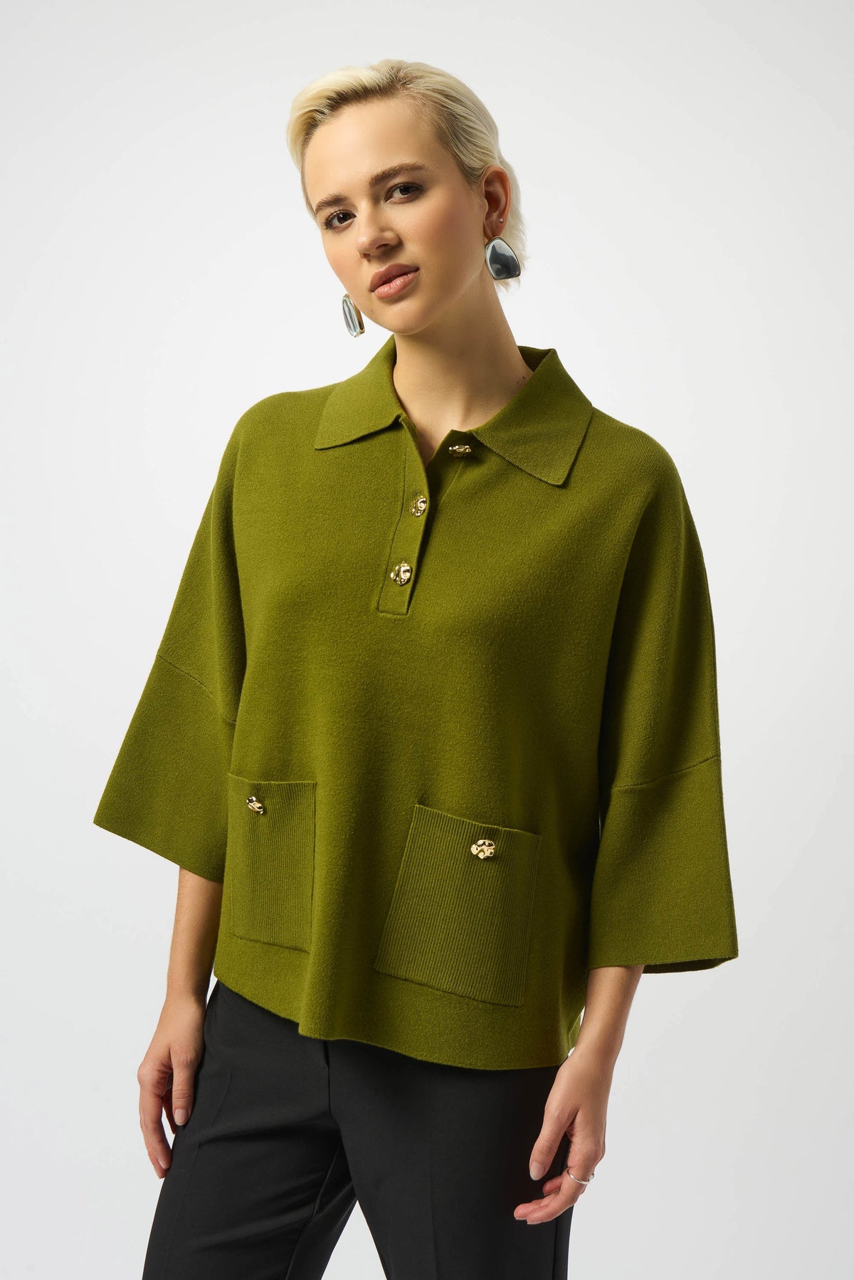 Joseph Ribkoff Artichoke Sweater Knit Boxy Pullover With Polo Collar