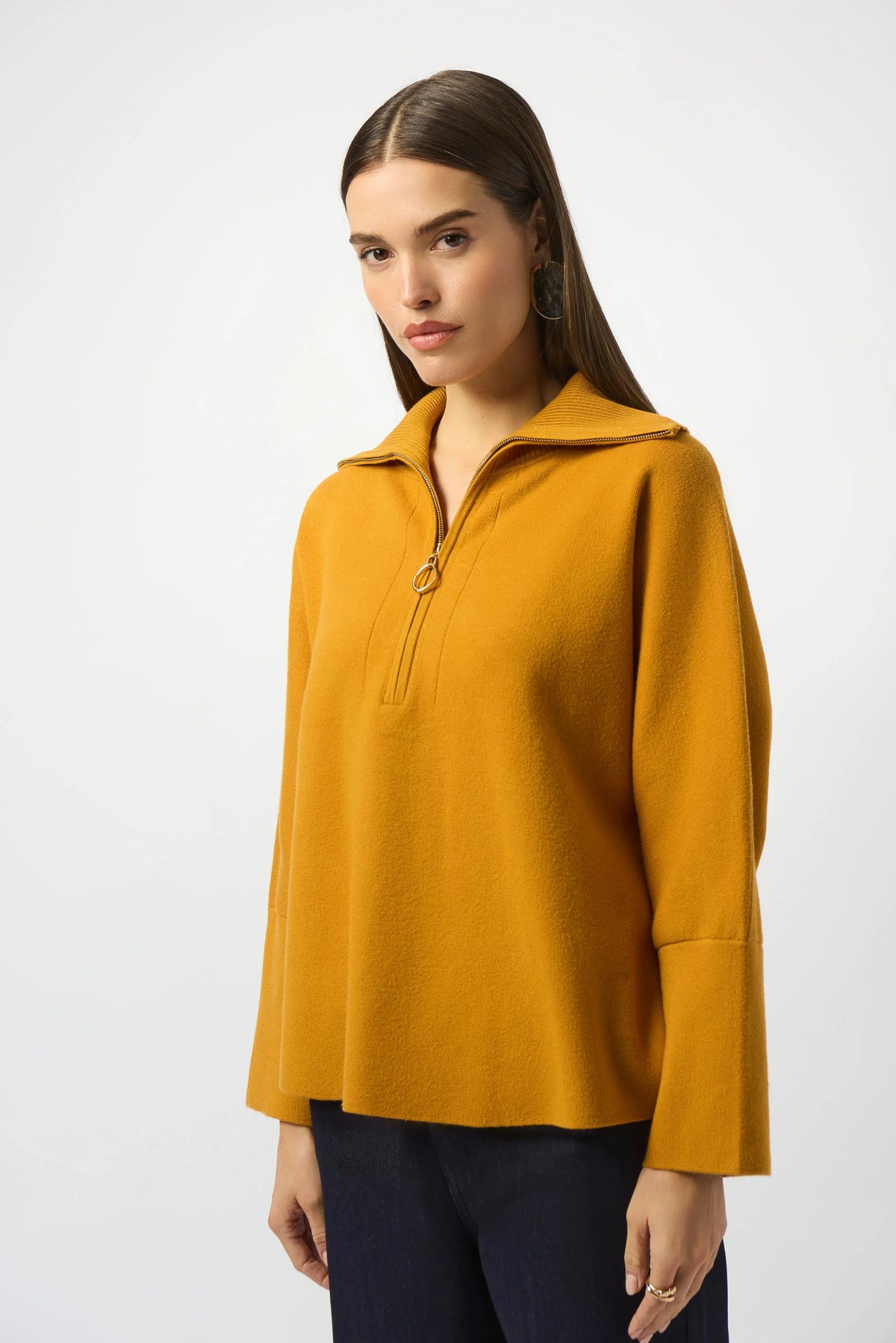 Joseph Ribkoff Sweater Knit Boxy Pullover With Zipped Collar