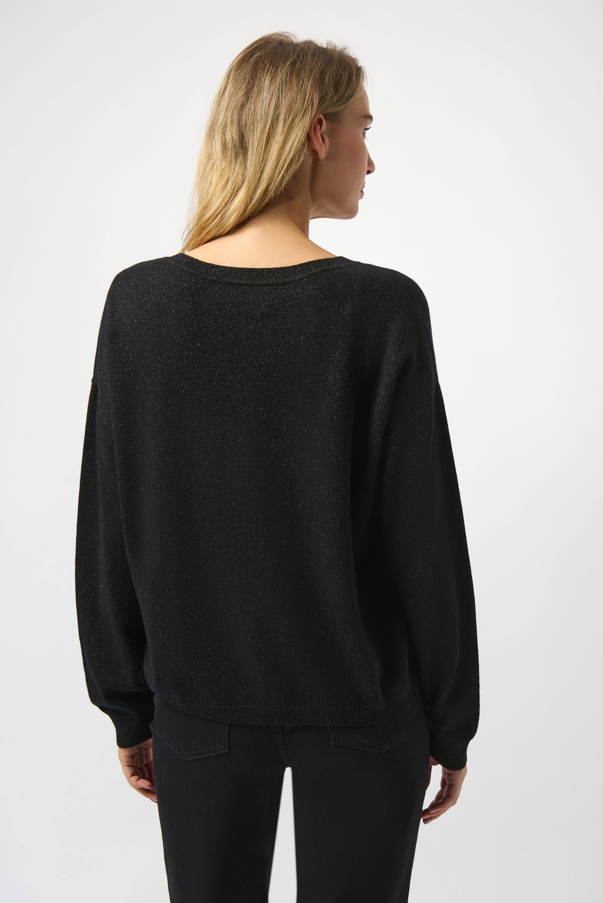 Joseph Ribkoff Black Wool Blend V-Neck Boxy Sweater