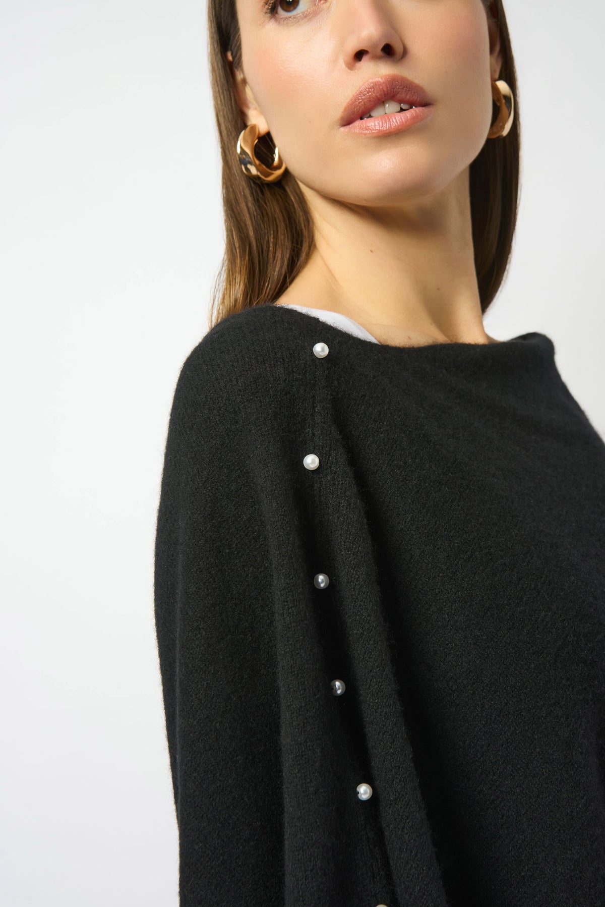 Joseph Ribkoff Black Cashmere Poncho with Pearl Detailing