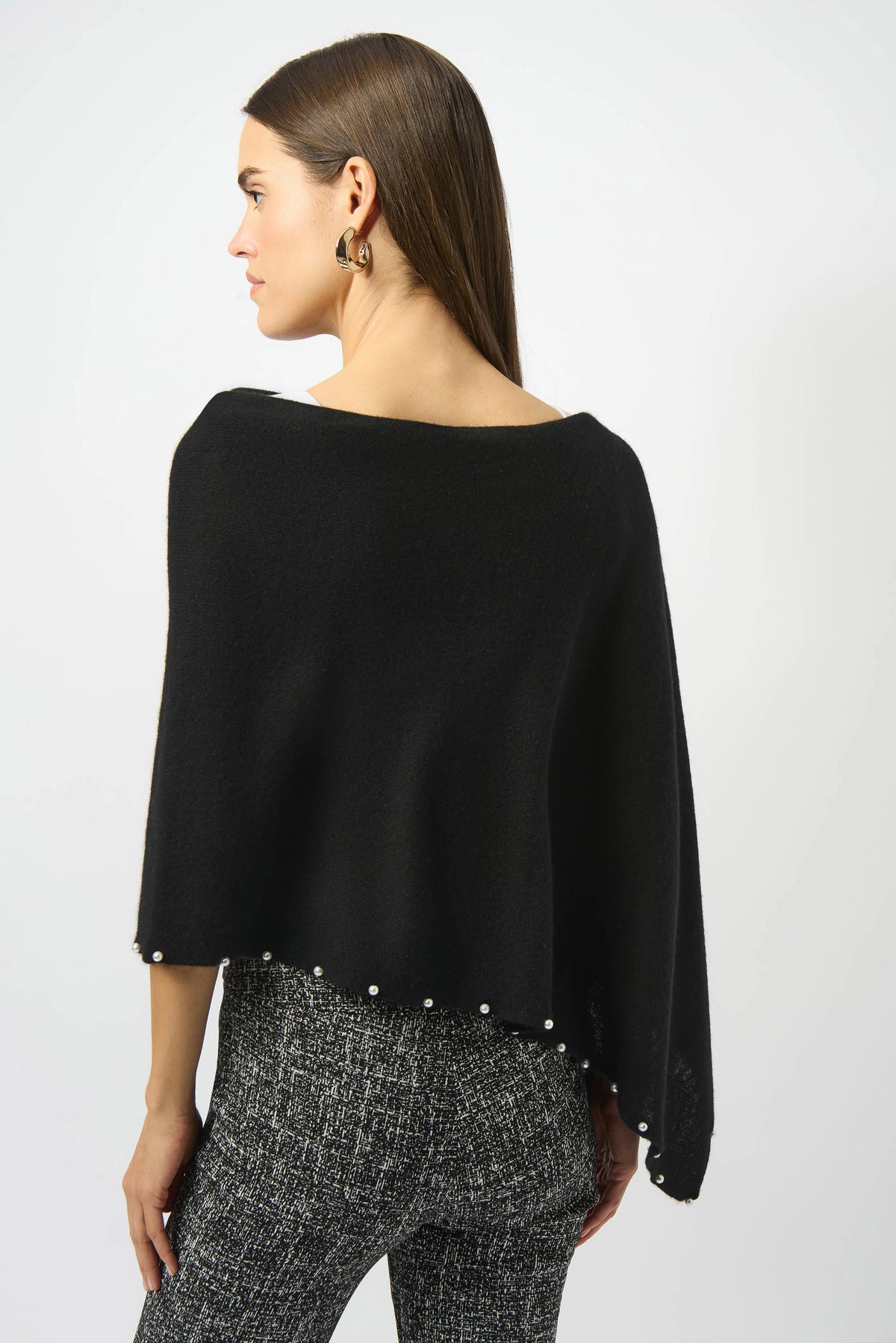 Joseph Ribkoff Black Cashmere Poncho with Pearl Detailing