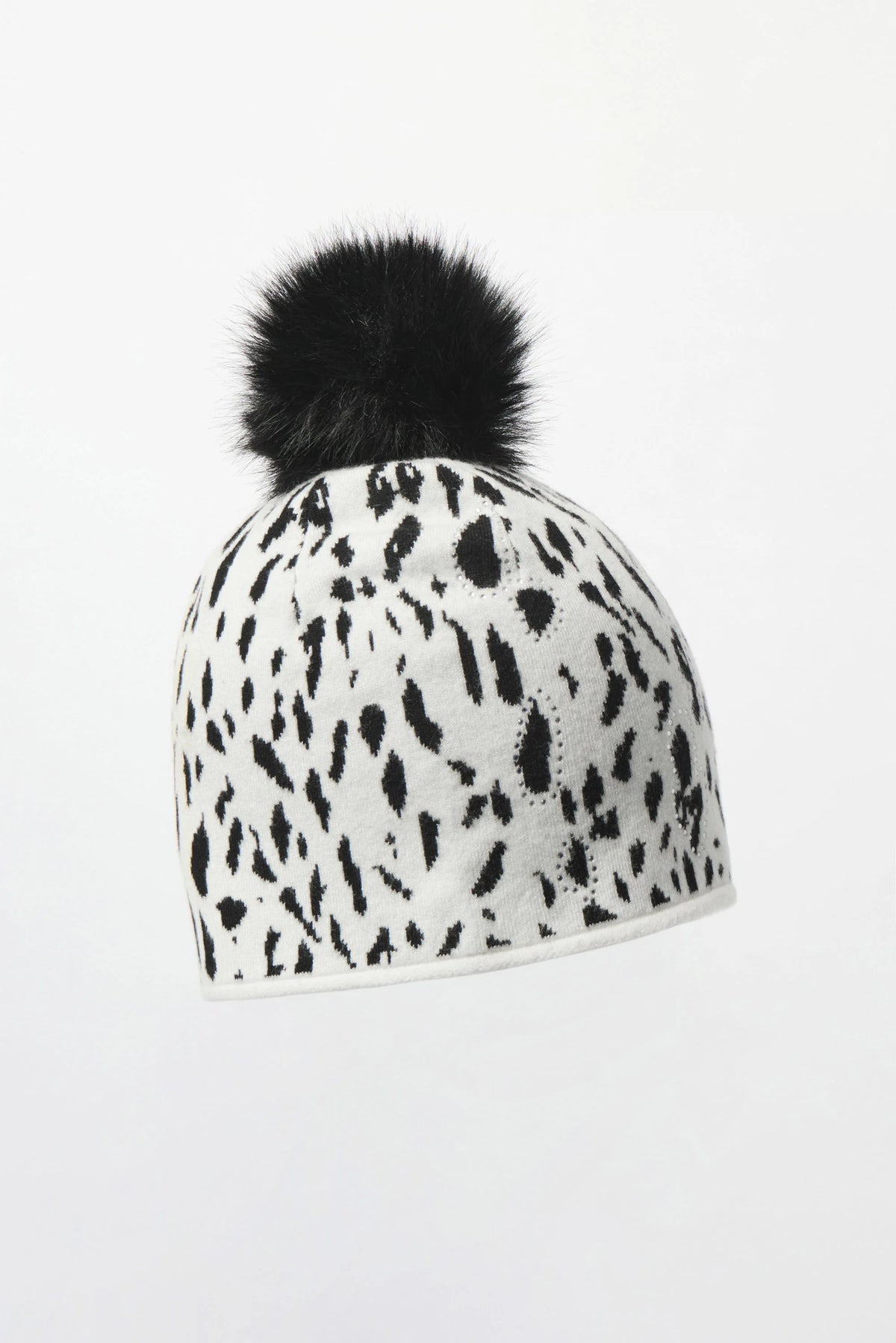 Joseph Ribkoff Winter Black/White Knitted Animal Print Pompom Hat
