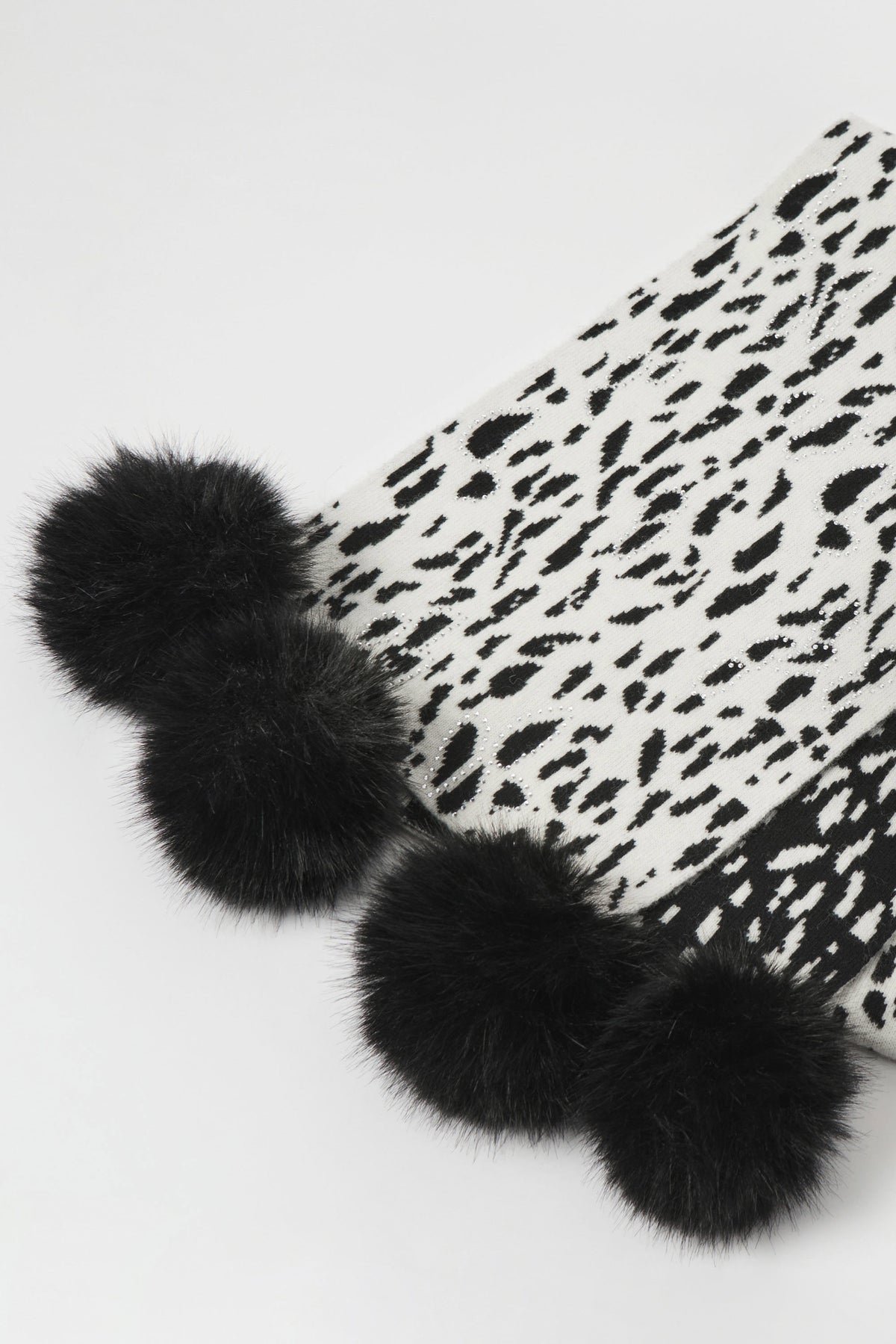 Joseph Ribkoff Knitted Animal Print Pompom Scarf