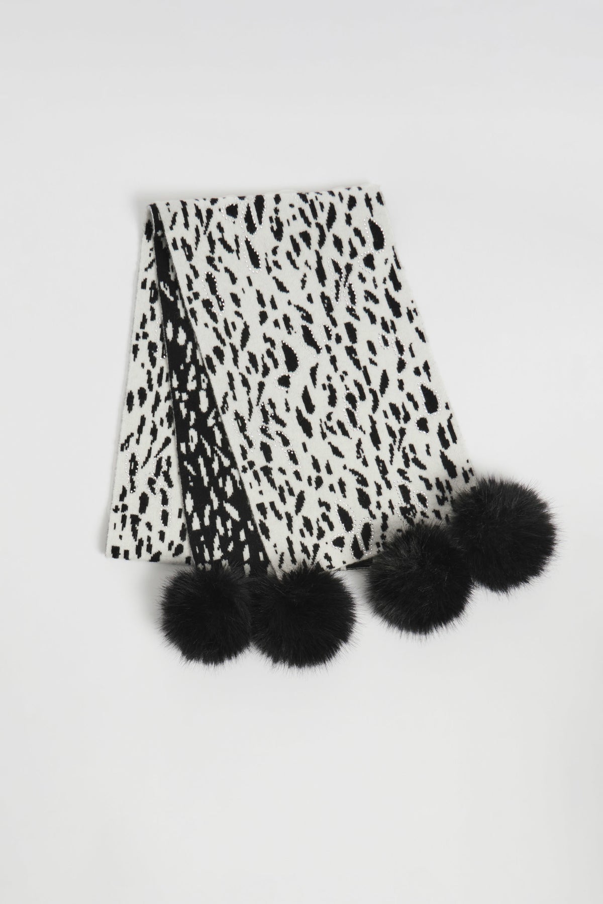 Joseph Ribkoff Knitted Animal Print Pompom Scarf