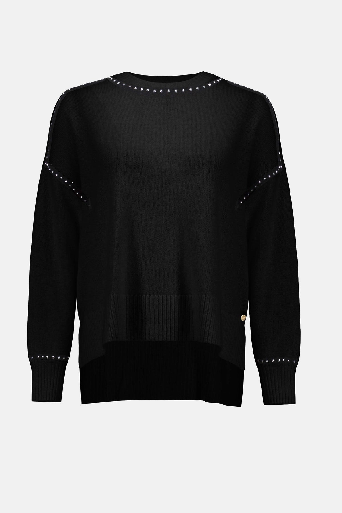 Joseph Ribkoff Black Cashmere Crew Neck Top with Stud Detailing