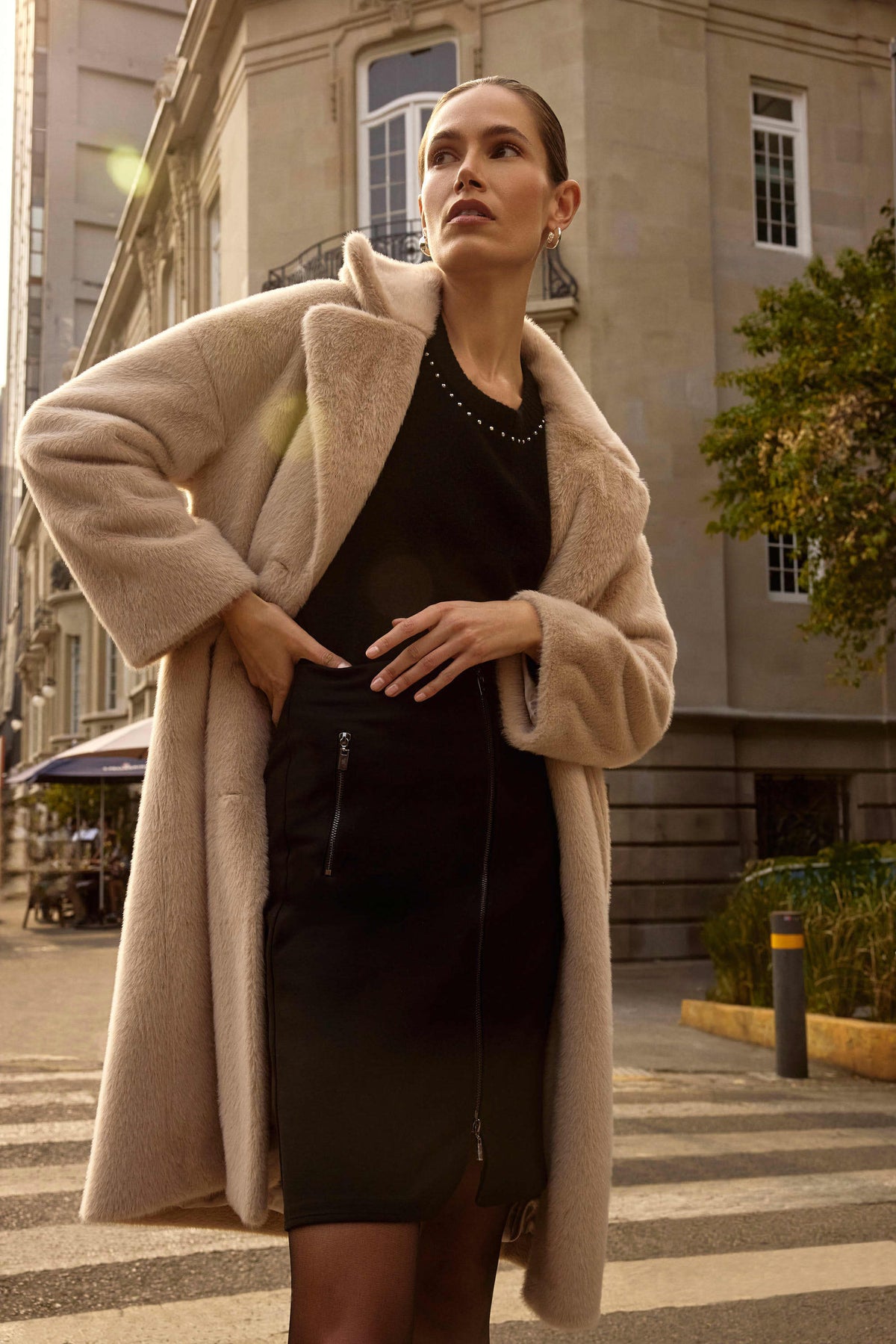 Joseph Ribkoff Black Cashmere Crew Neck Top with Stud Detailing