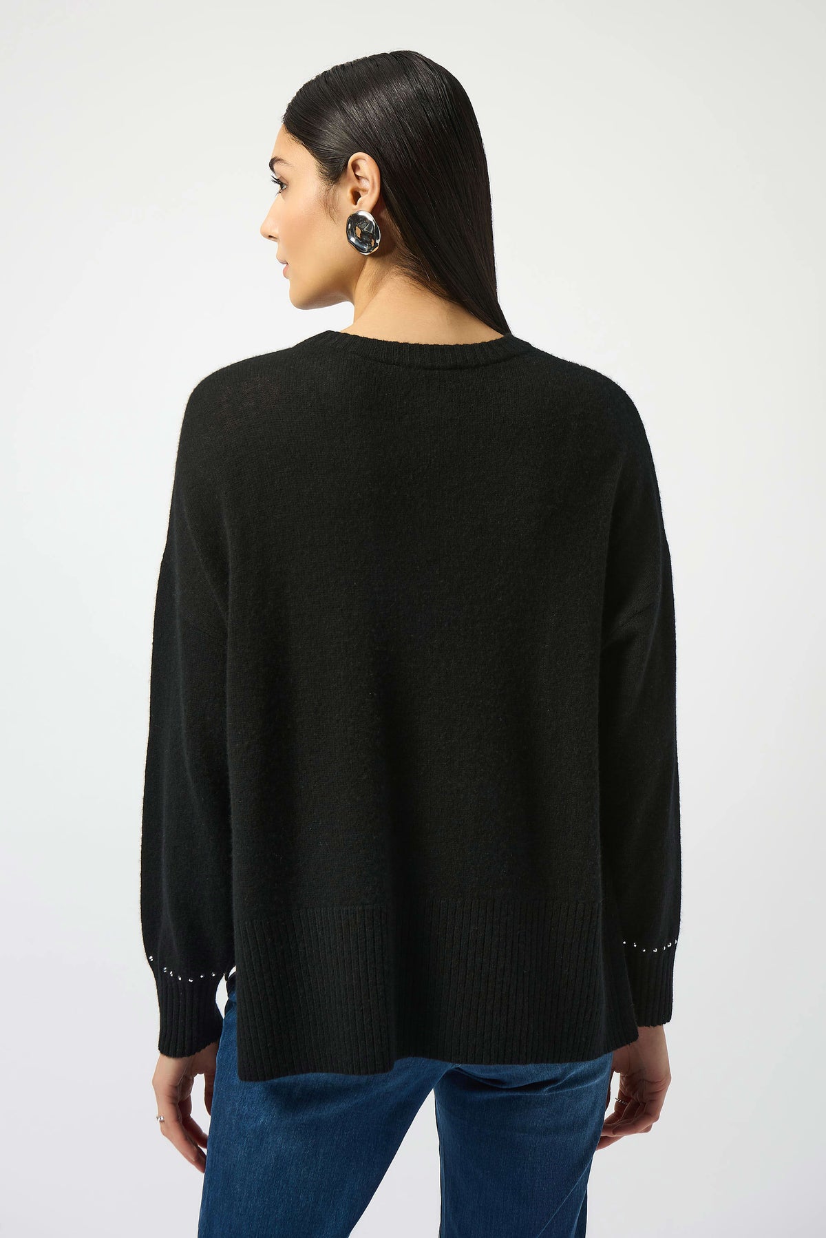 Joseph Ribkoff Black Cashmere Crew Neck Top with Stud Detailing