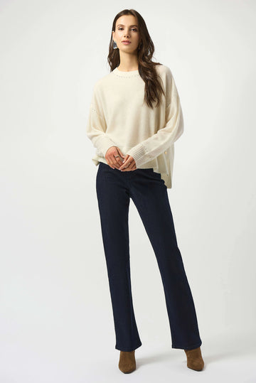 Joseph Ribkoff Vanilla Cashmere Crew Neck Top with Stud Detailing
