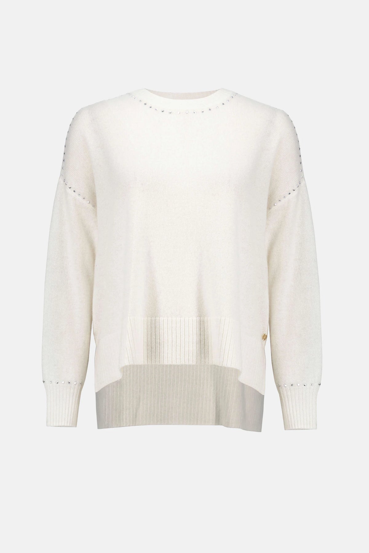 Joseph Ribkoff Vanilla Cashmere Crew Neck Top with Stud Detailing