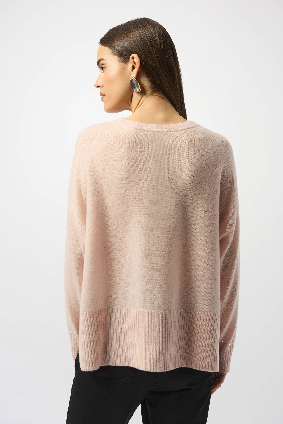 Joseph Ribkoff Rose Cashmere Crew Neck Top with Stud Detailing