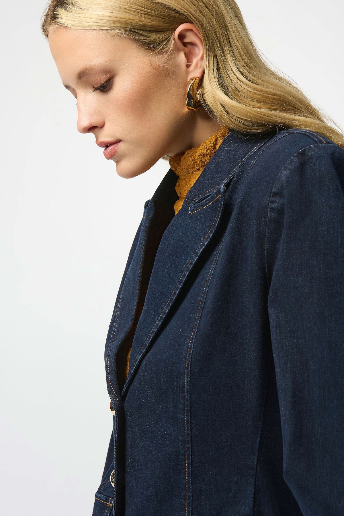 Joseph Ribkoff Stretch Denim Fitted Blazer with Gold Buttons