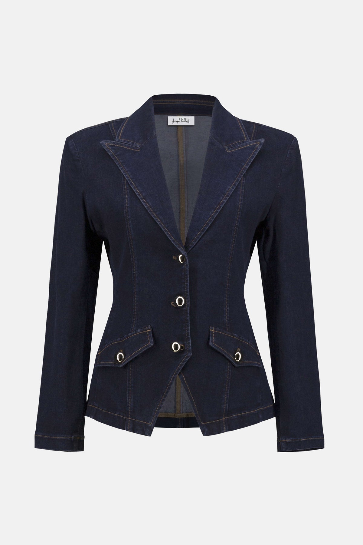 Joseph Ribkoff Stretch Denim Fitted Blazer with Gold Buttons