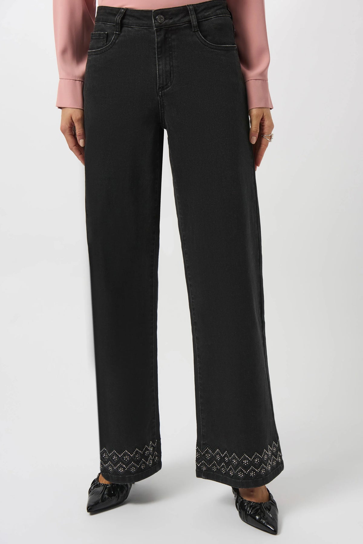 Joseph Ribkoff Charcoal Grey Classic Wide Leg Stretch Denim Jeans