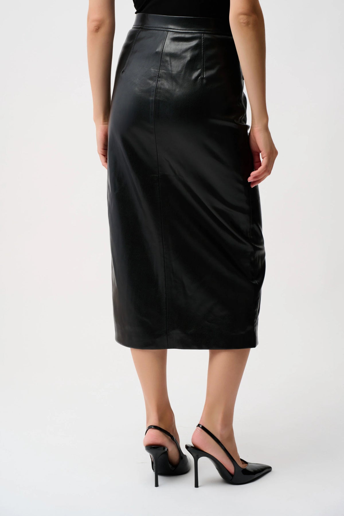 Joseph Ribkoff Black Leatherette Long Pencil Skirt
