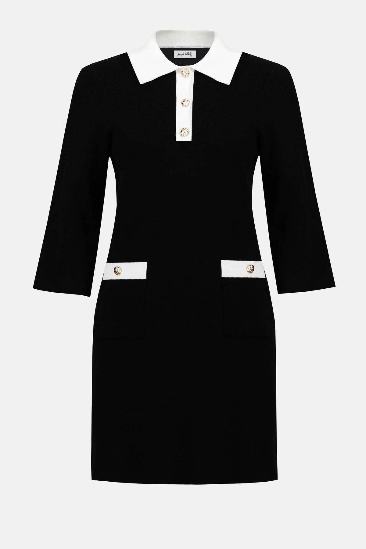 Joseph Ribkoff Knit Dress with Contrast Shirt Collar and Pockets