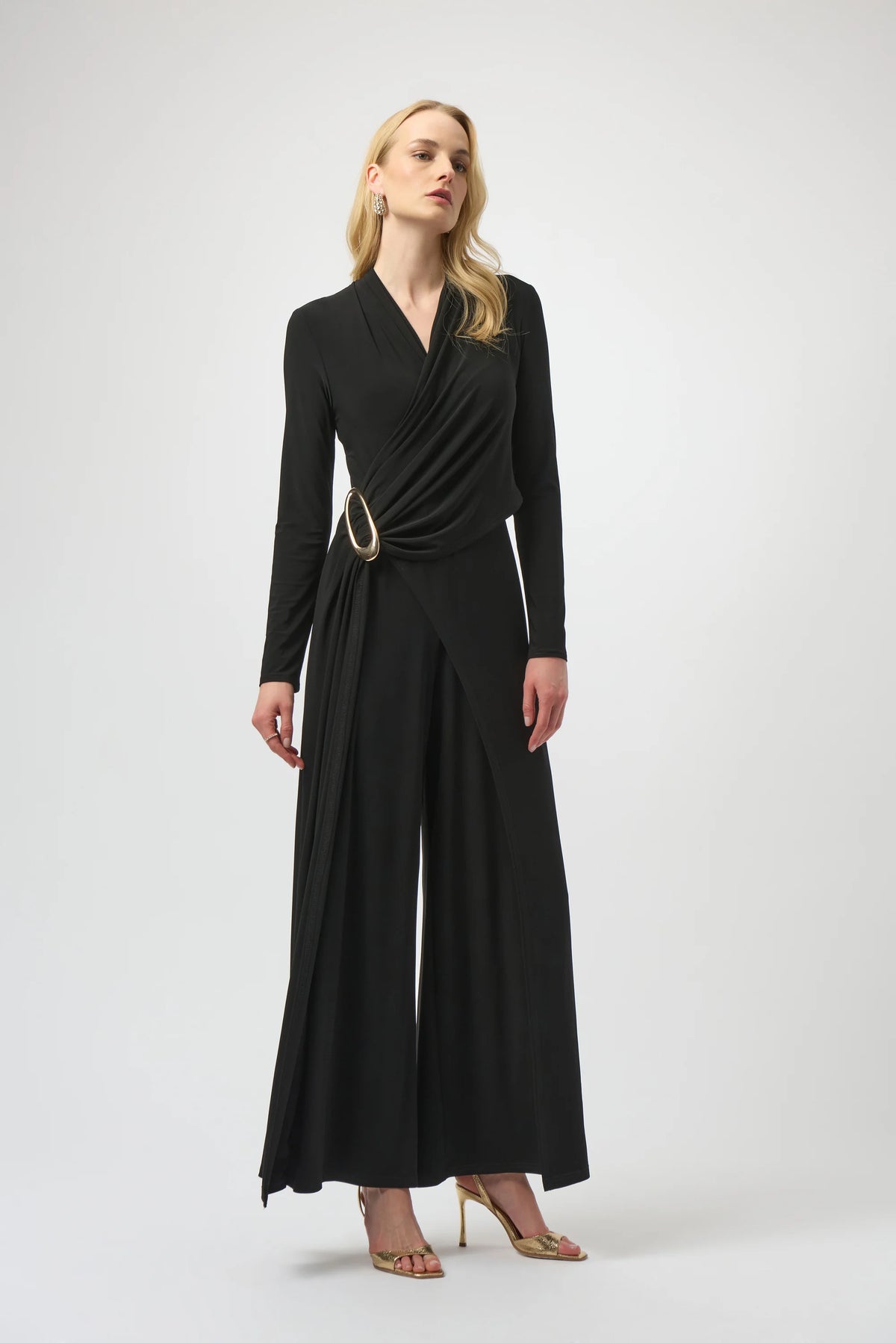 Joseph Ribkoff Black Super Silky Knit Wide-Leg Jumpsuit