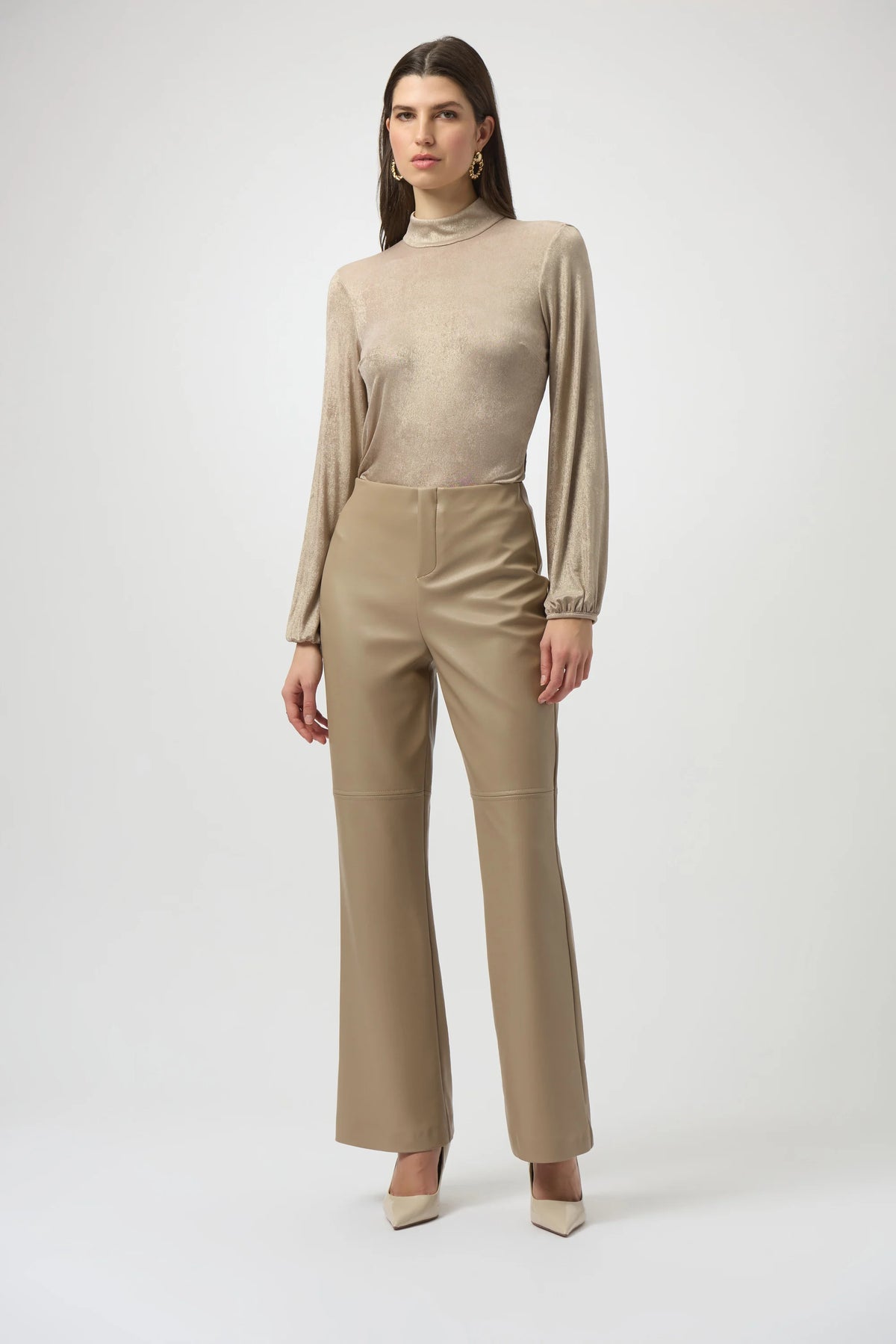 Joseph Ribkoff Fawn Leatherette Wide Leg Pull-On Pants