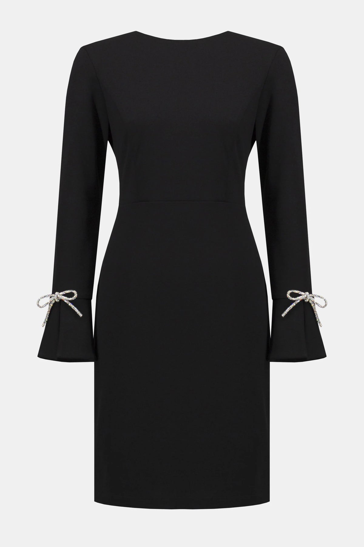 Joseph Ribkoff Black Scuba Crepe Shift Dress With Rhinestone Bows