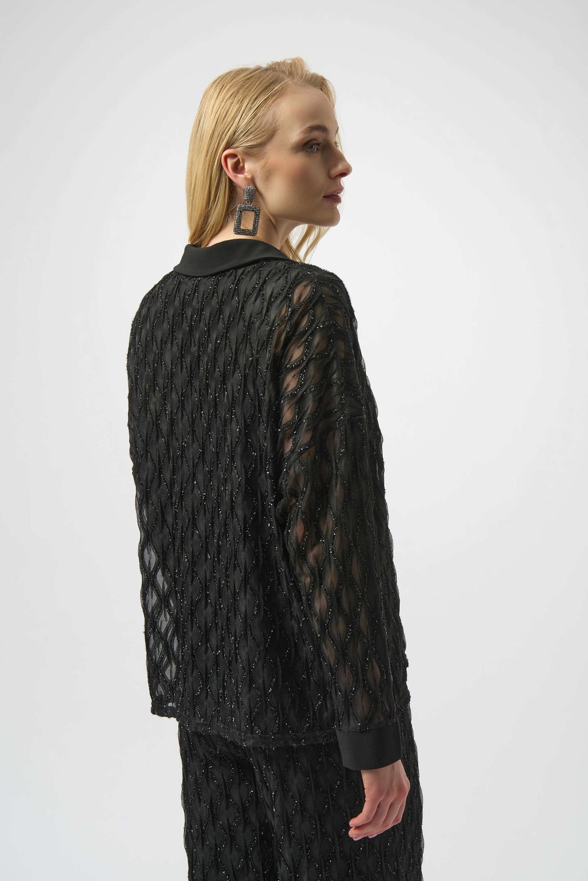 Joseph Ribkoff Black Lurex Cascade and Silky Knit Boxy Top