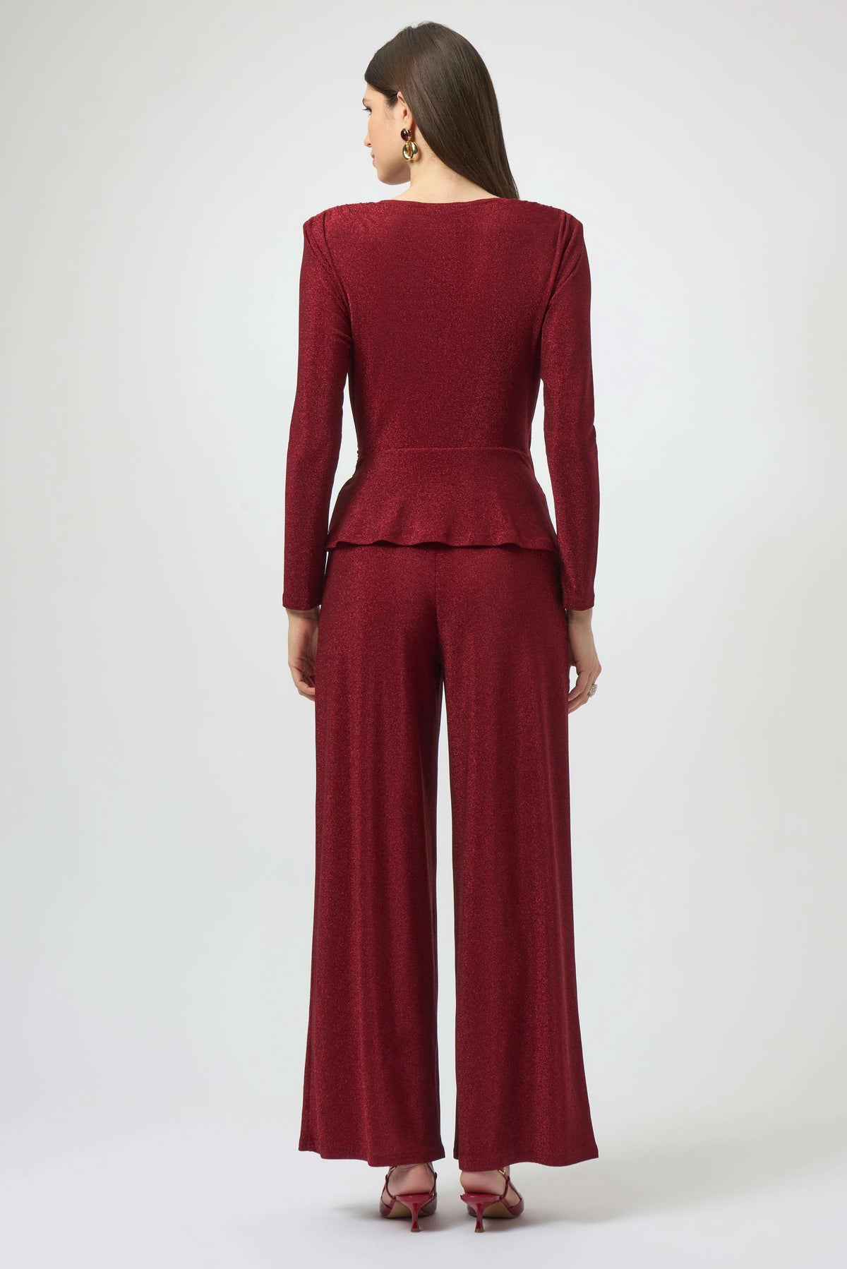 Joseph Ribkoff Deep Cherry Lurex Knit Wide-Leg Jumpsuit