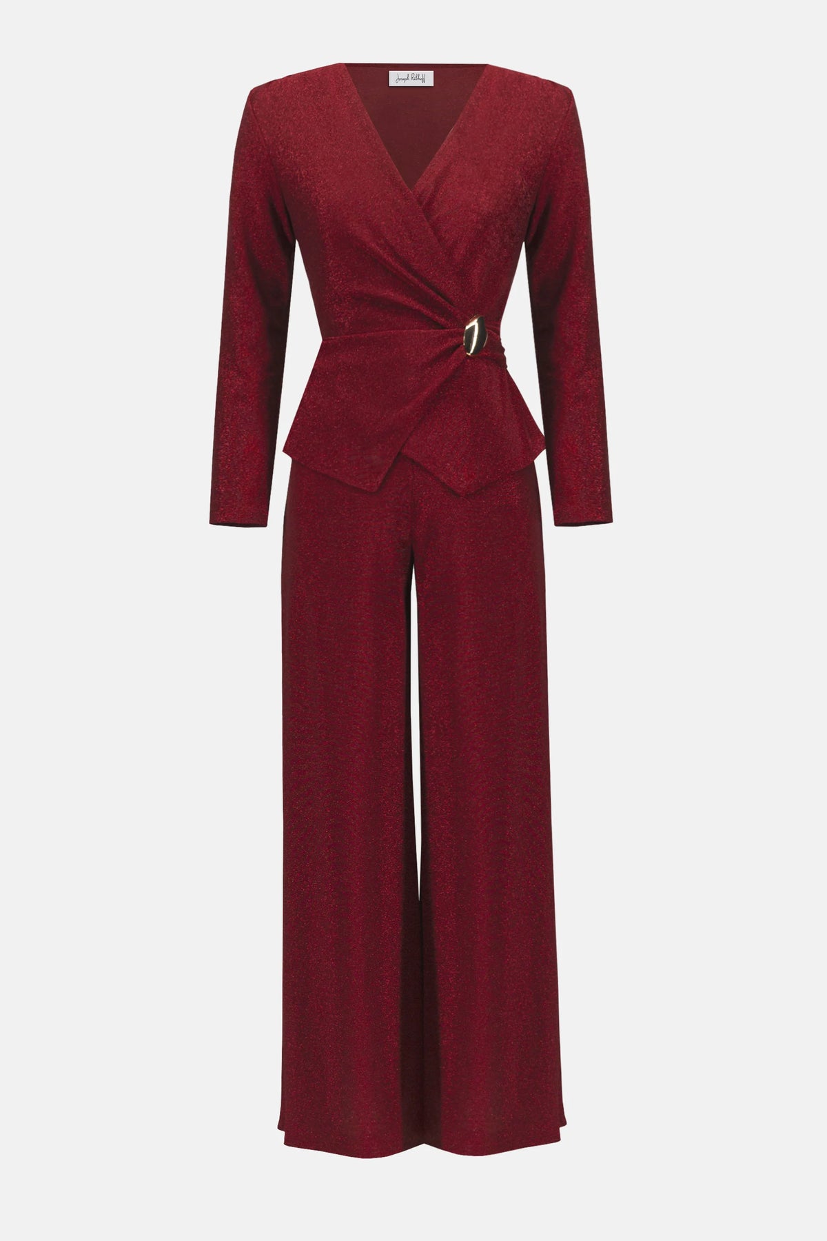 Joseph Ribkoff Deep Cherry Lurex Knit Wide-Leg Jumpsuit