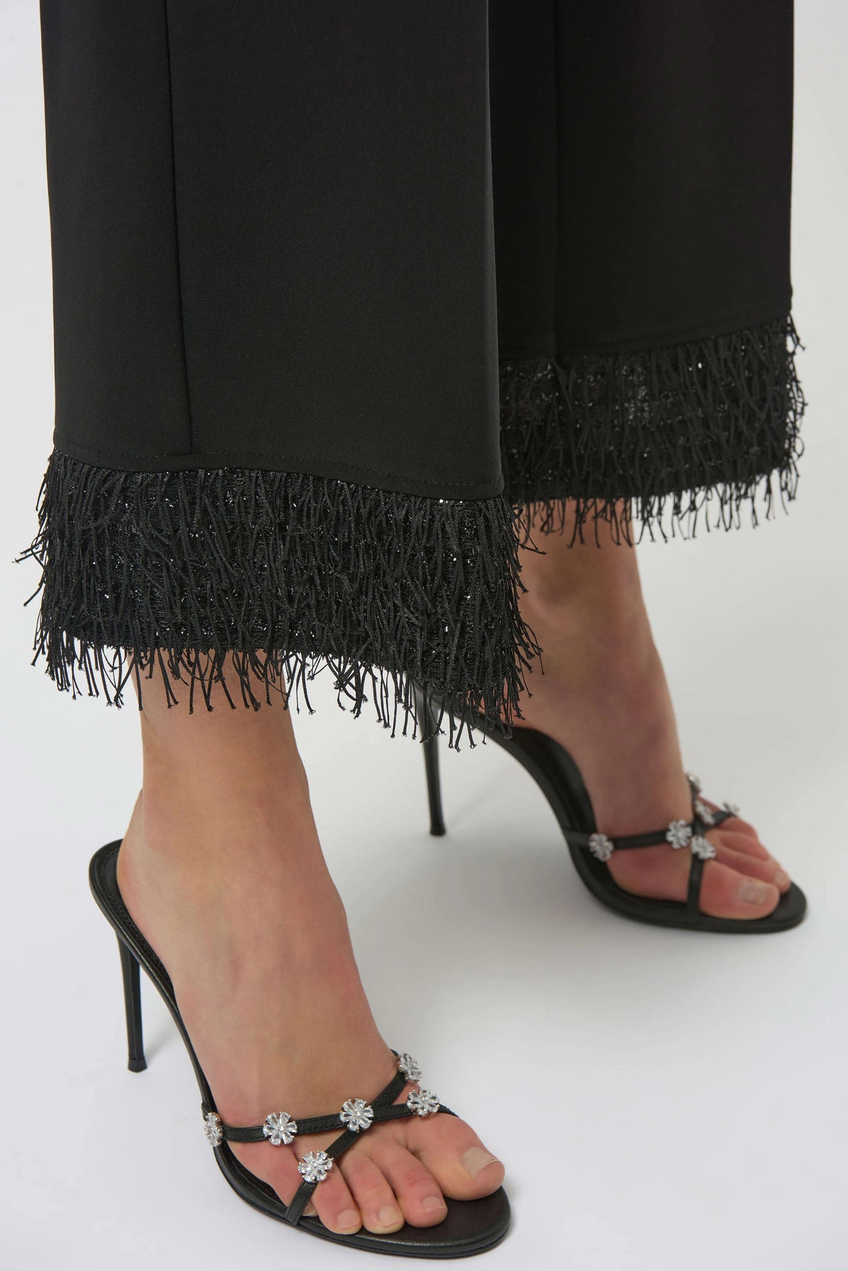 Joseph Ribkoff Black Silky Knit Culotte with Novelty Fringe Hem